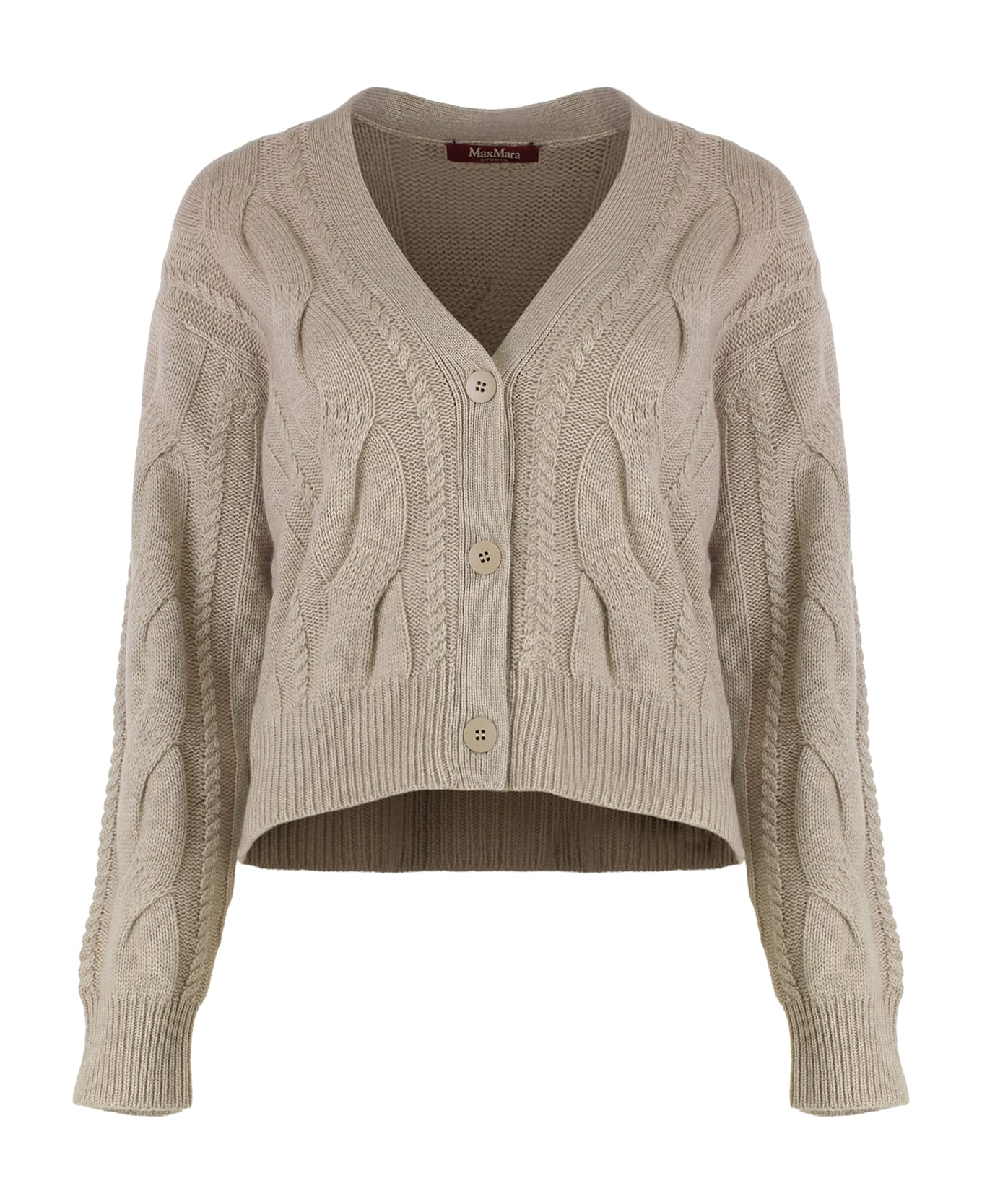 Max Mara Studio Cardigan In Wool And Cashmere With Braids - Beige