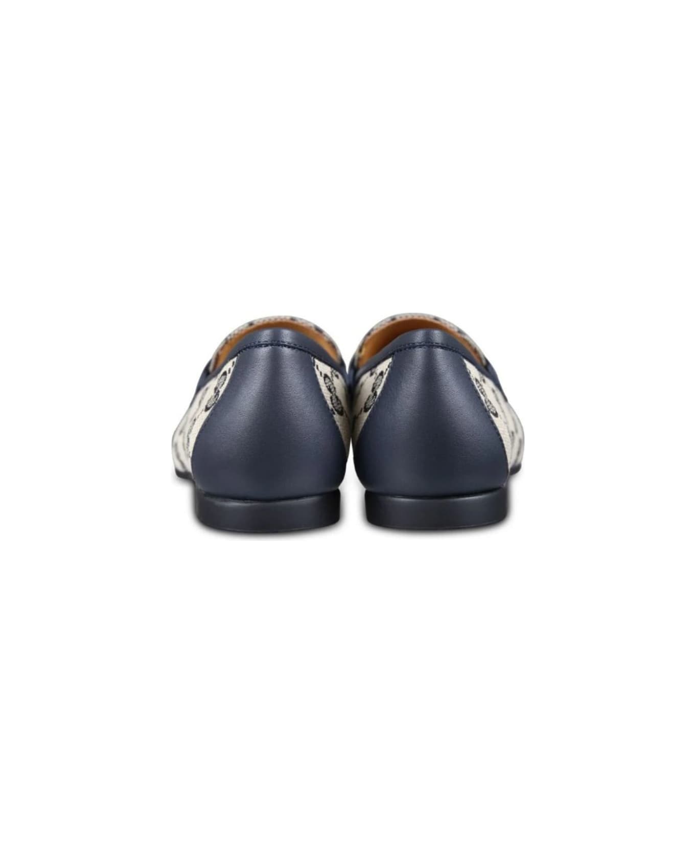 Gucci Beige And Blue Loafers With Horsebit Detail In Gg Supreme Canvas Boy - Multicolor