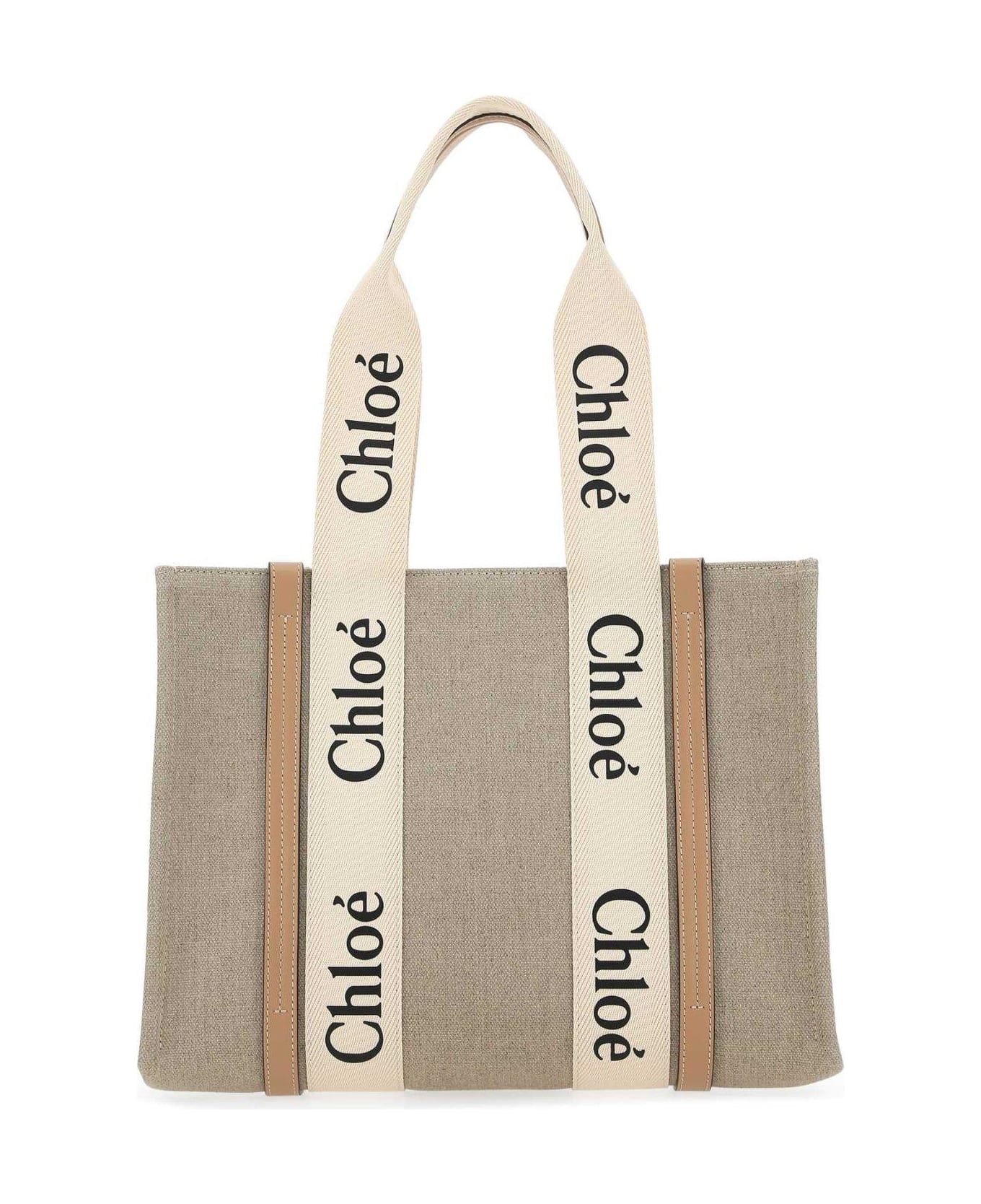 Chloé Woody Logo Printed Medium Tote Bag - BEIGE