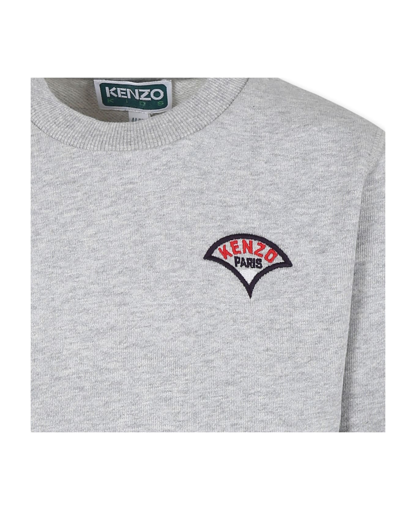 Kenzo Kids Grey Sweatshirt For Boy With Kenzo Seigaiha Embrodery - Grey