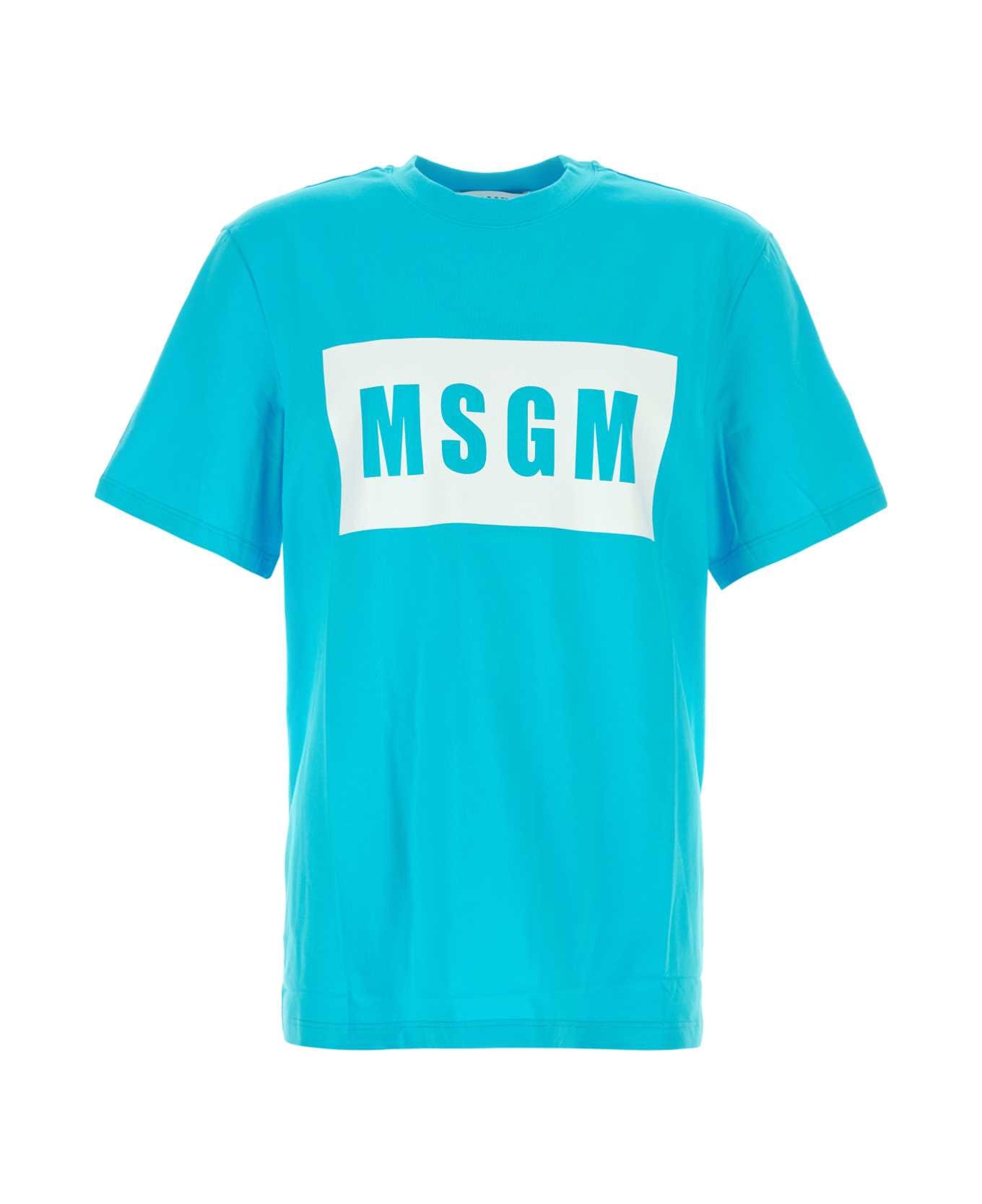 MSGM Light Blue Cotton T-shirt - LIGHTBLUE