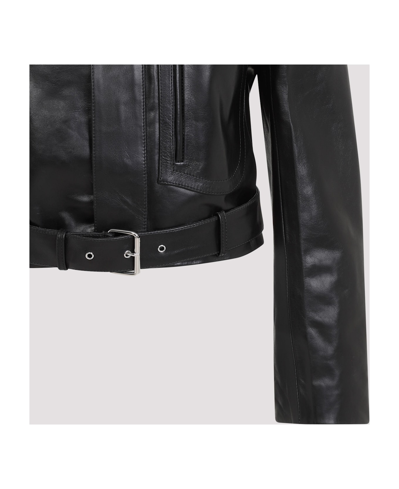 Victoria Beckham Cropped Leather Biker Jacket - Black