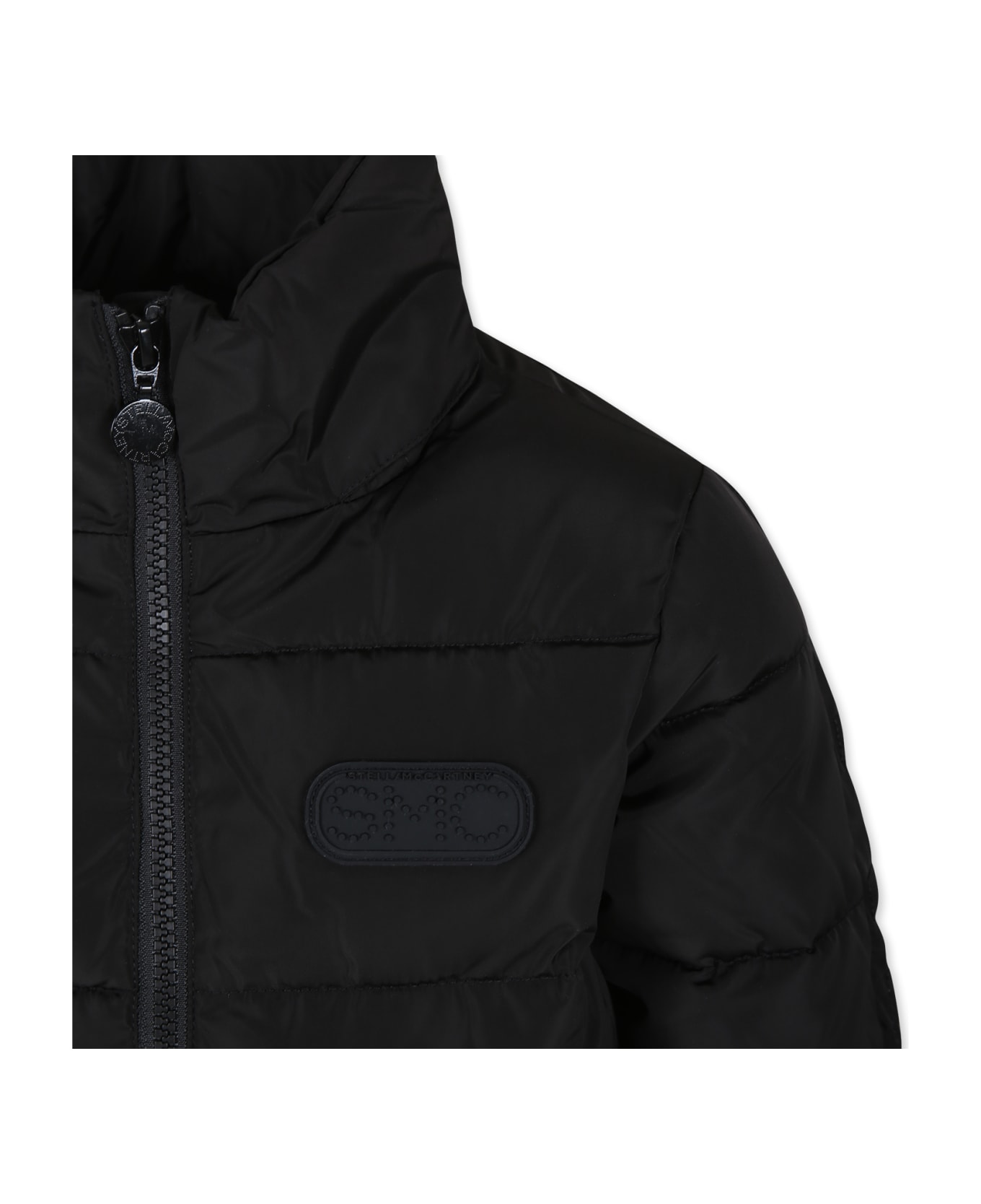 Stella McCartney Kids Black Down Jacket For Boy With Logo Patch - Black