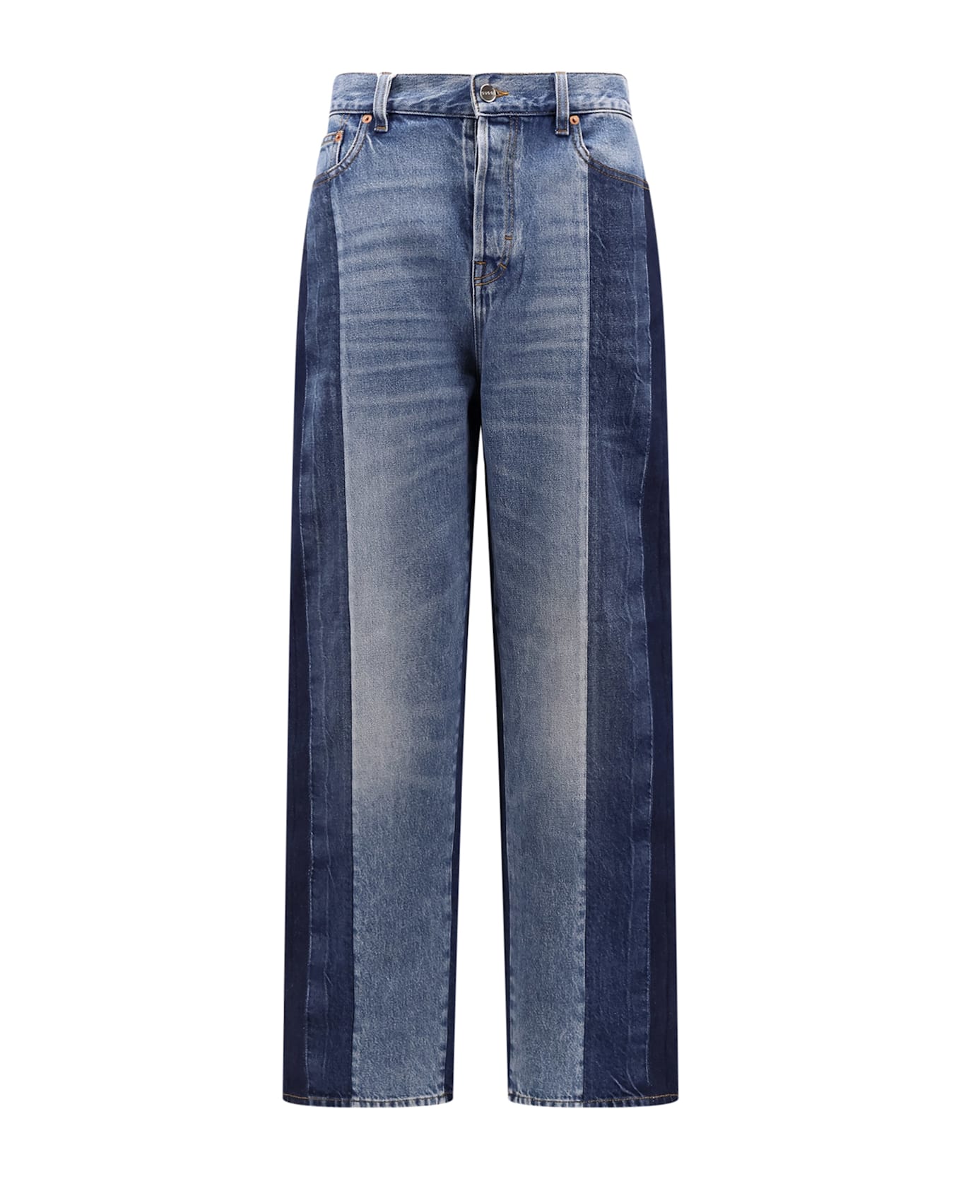 Gucci Patchwork Denim Jeans With Gucci Rosso Ancora