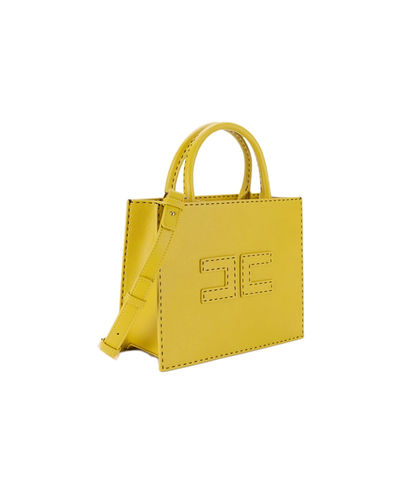 Elisabetta Franchi Contrasted Topstitching Small Tote Bag - Yellow