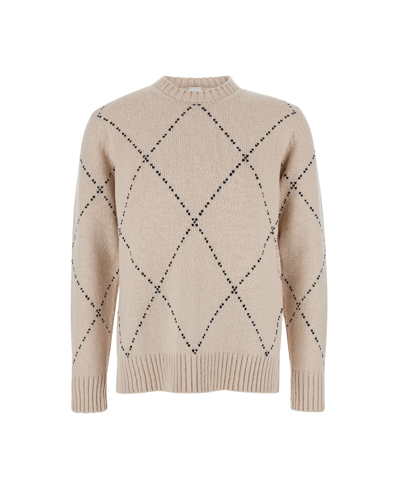 Eleventy Beige Diamond Pattern Crewneck Sweater In Wool Man - Beige