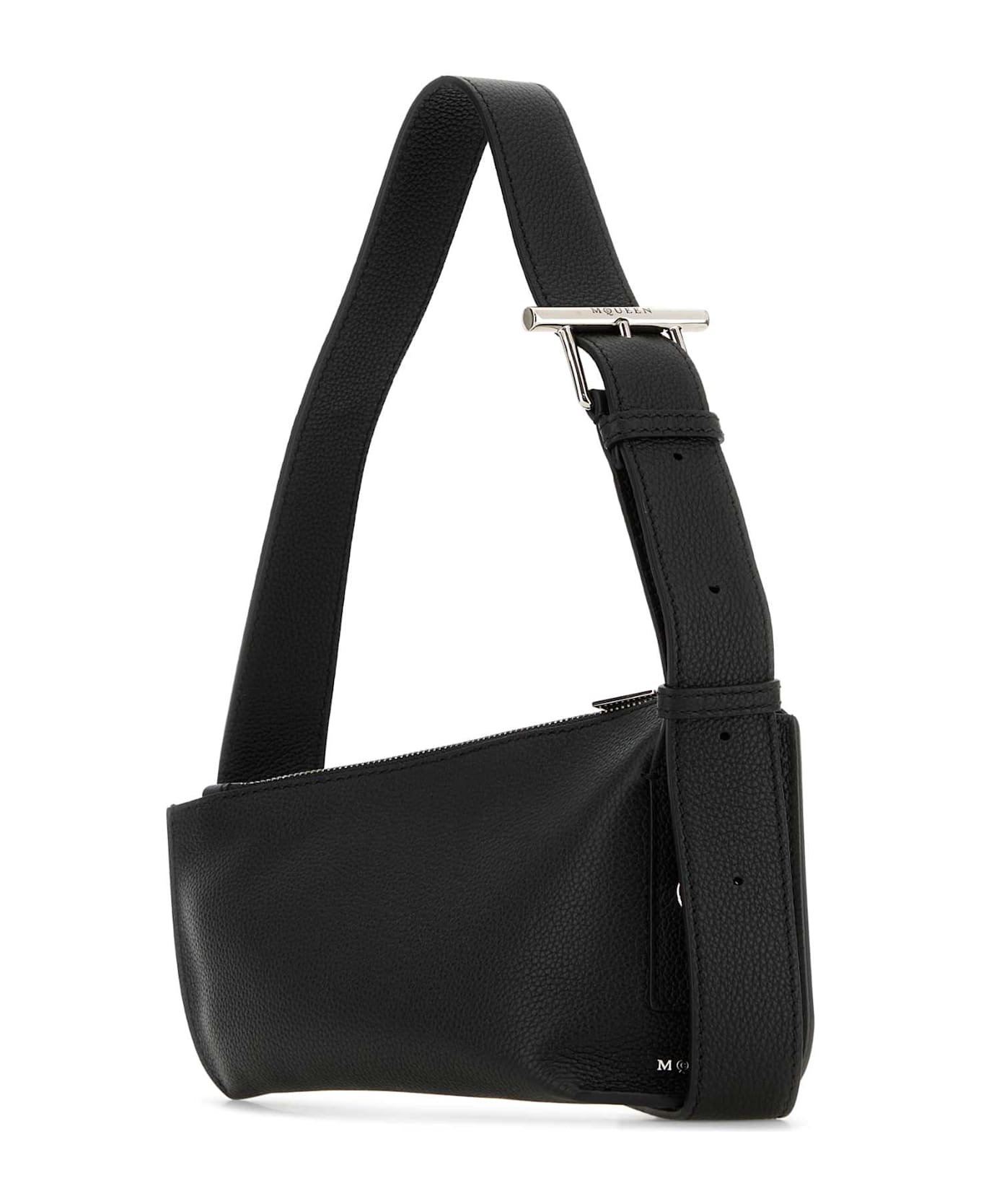 Alexander McQueen Black Leather Sling T-bar Crossbody Bag - BLACKSILVER