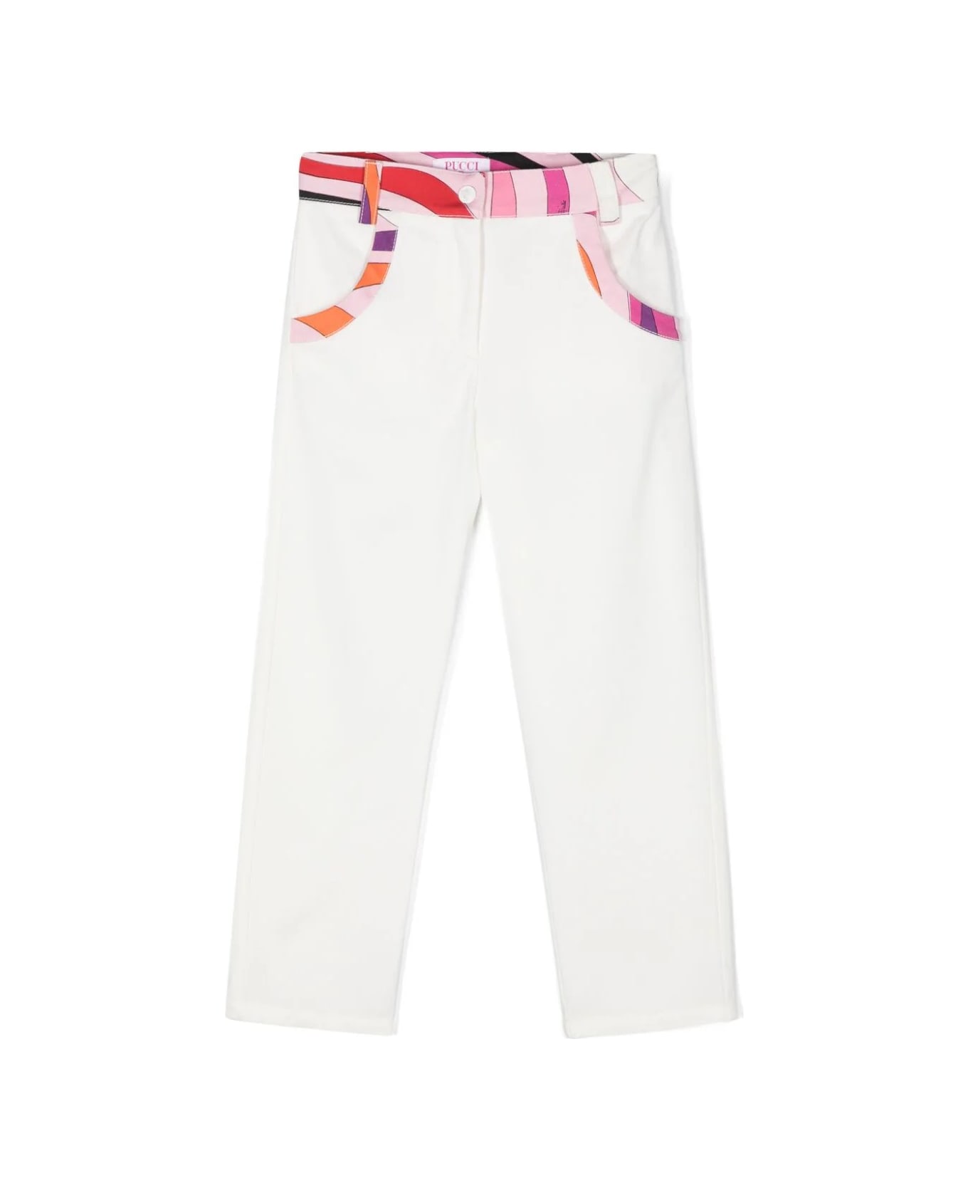 Pucci Ivory Straight Leg Trousers With Marble Print - White