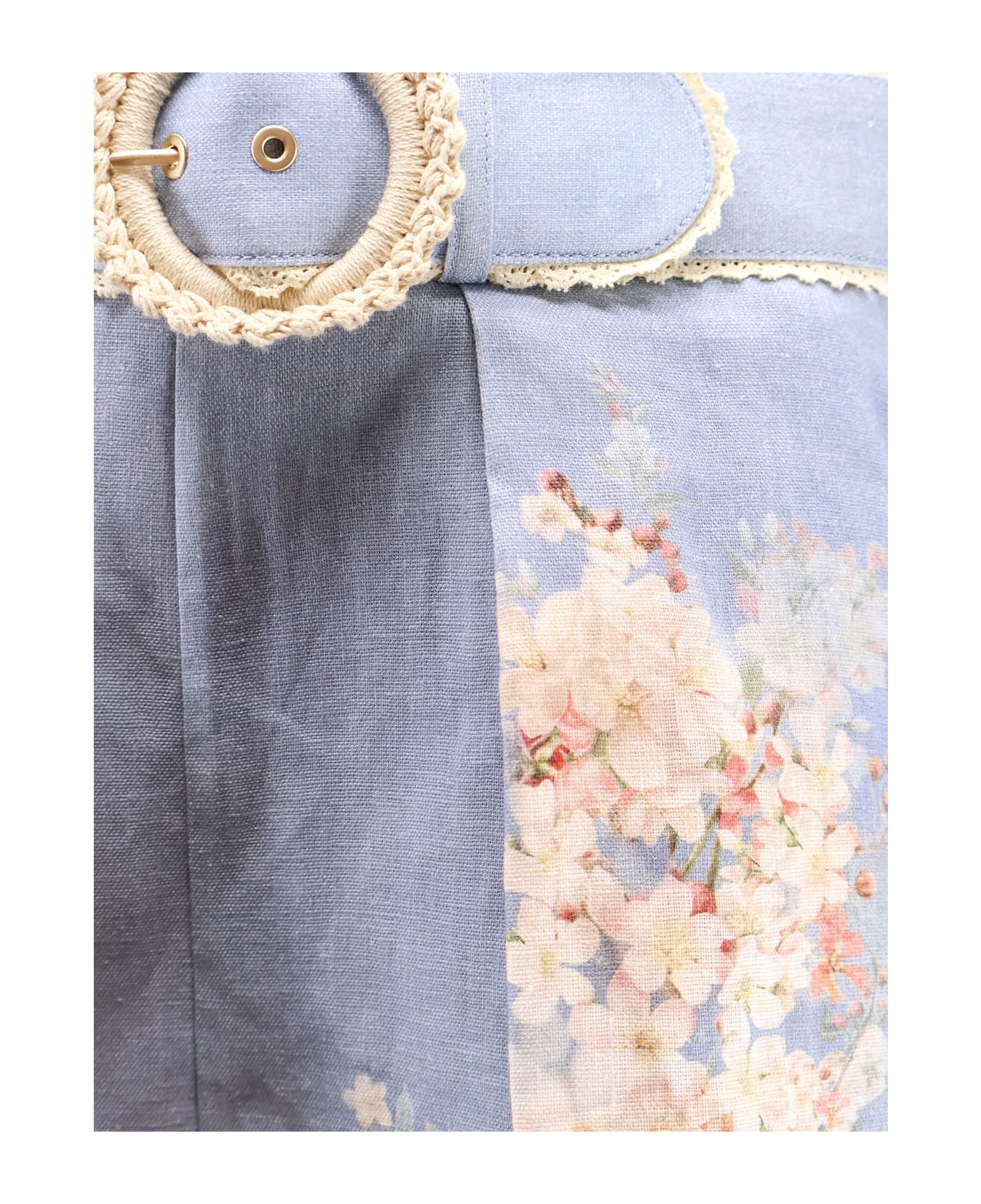 Zimmermann Cascadian Tuck Ramie Shorts - Teal Blue Botanical Floral