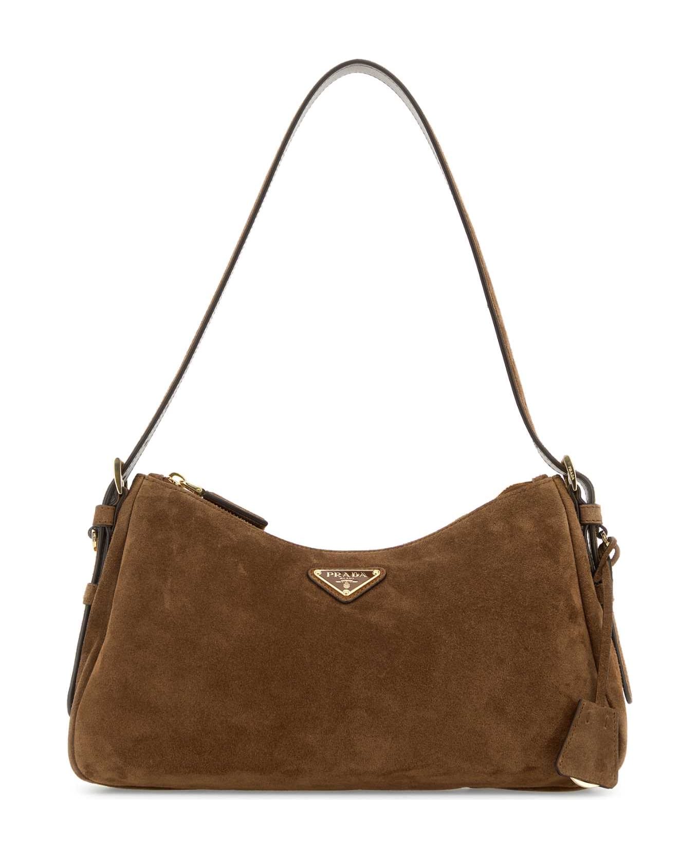 Prada Brown Suede Medium Aimã©e Shoulder Bag - CACAO