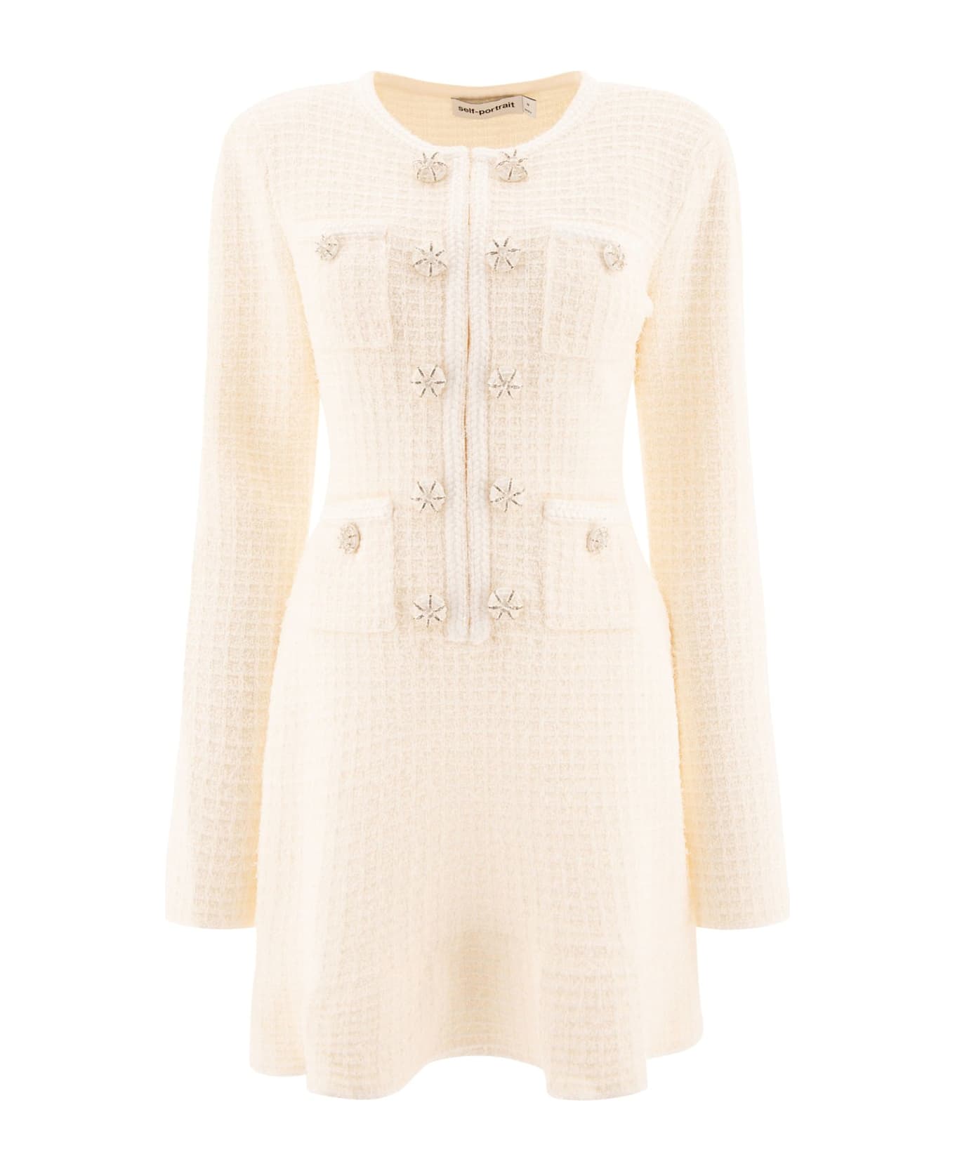 self-portrait Buttoned Knit Mini Dress - Beige