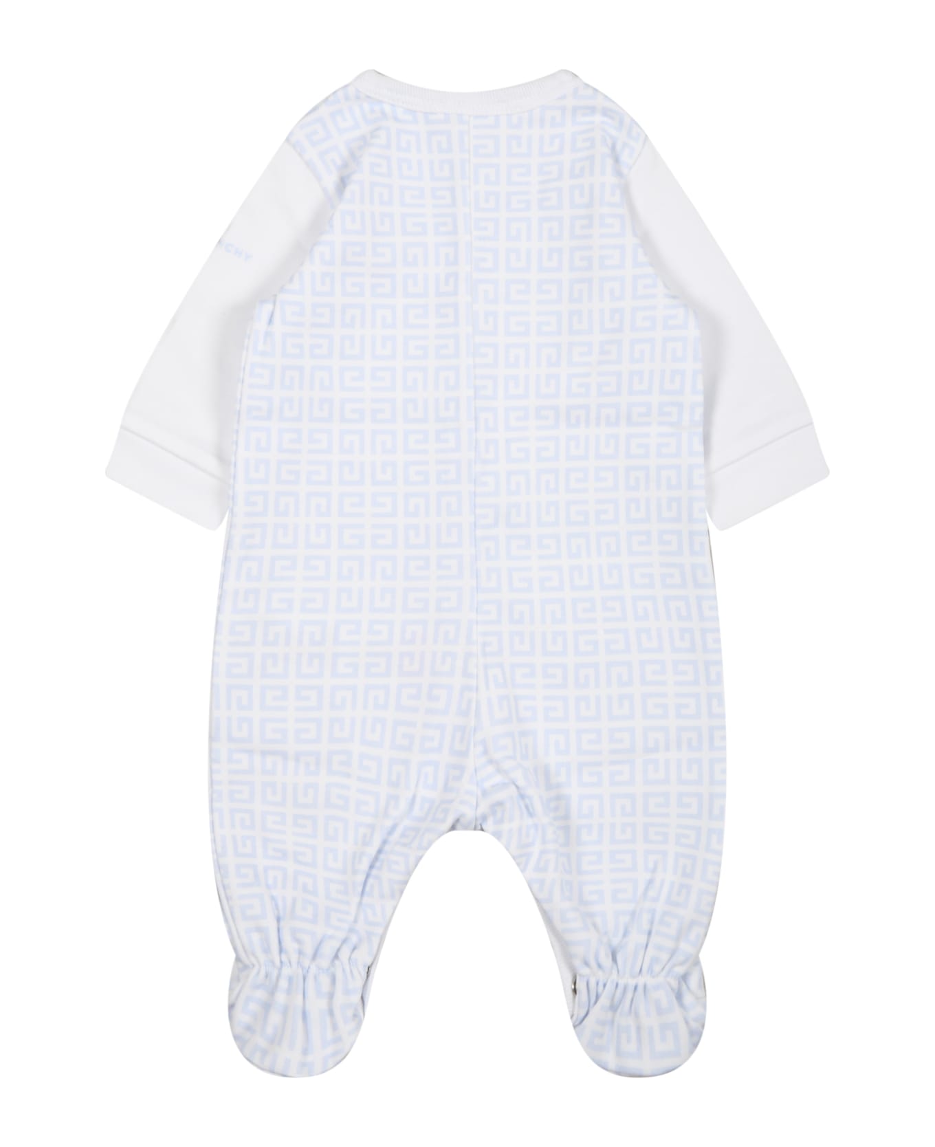 Givenchy White Jumpsuit For Baby Boy With Light Blue Logo - Light Blue ボディスーツ＆セットアップ