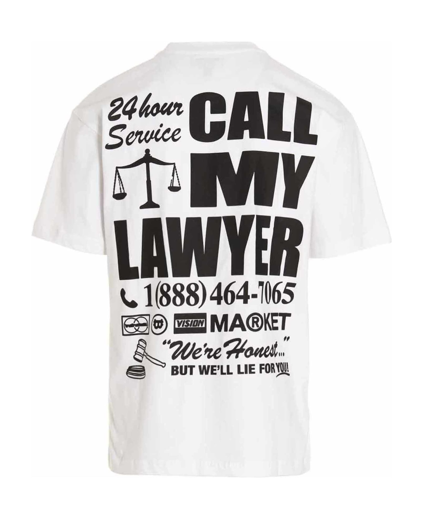 Market T-shirt '24 Hr Lawyer Service' - White/Black