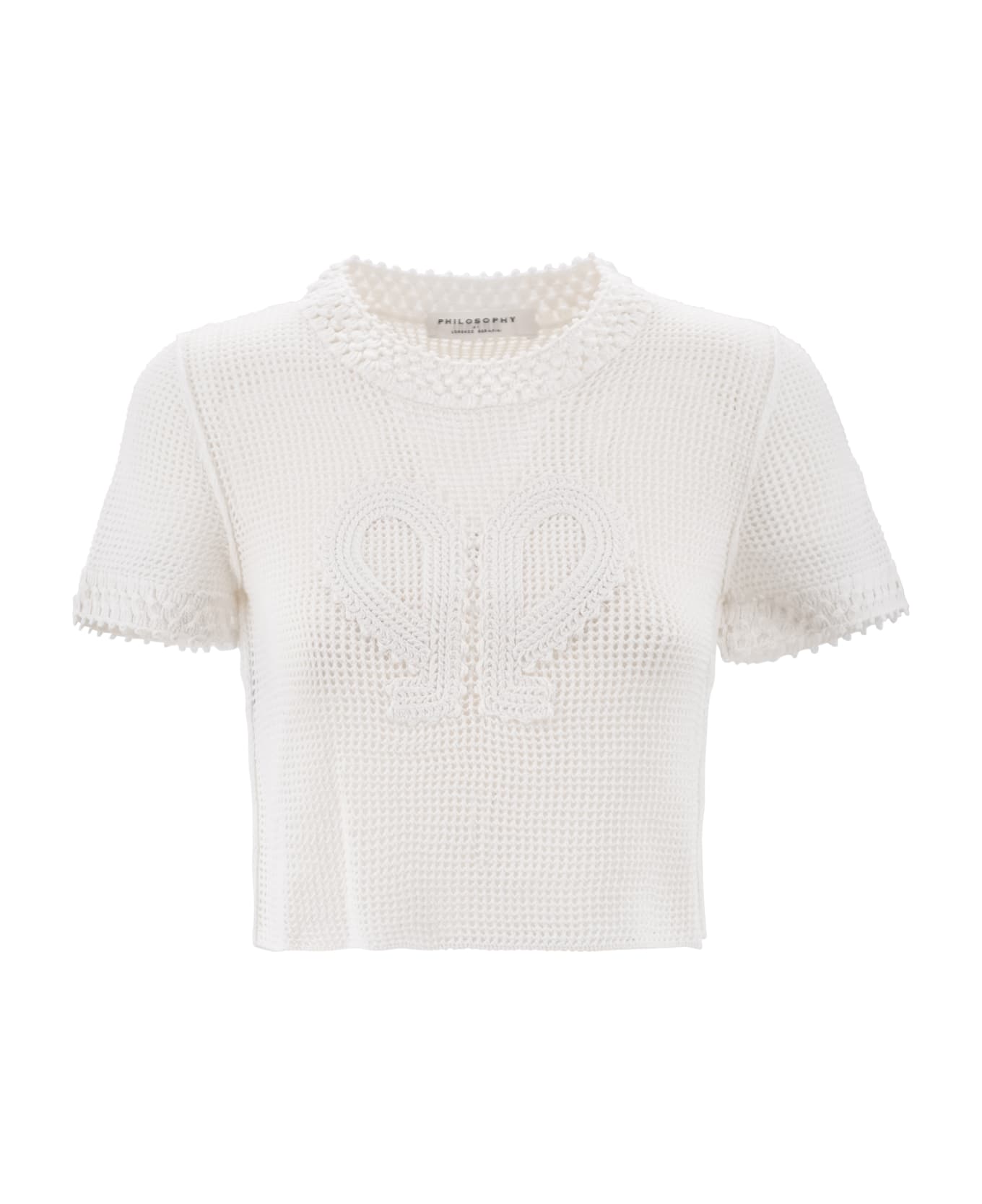 Philosophy di Lorenzo Serafini Stretch Mesh Crop Sweater Double P - White