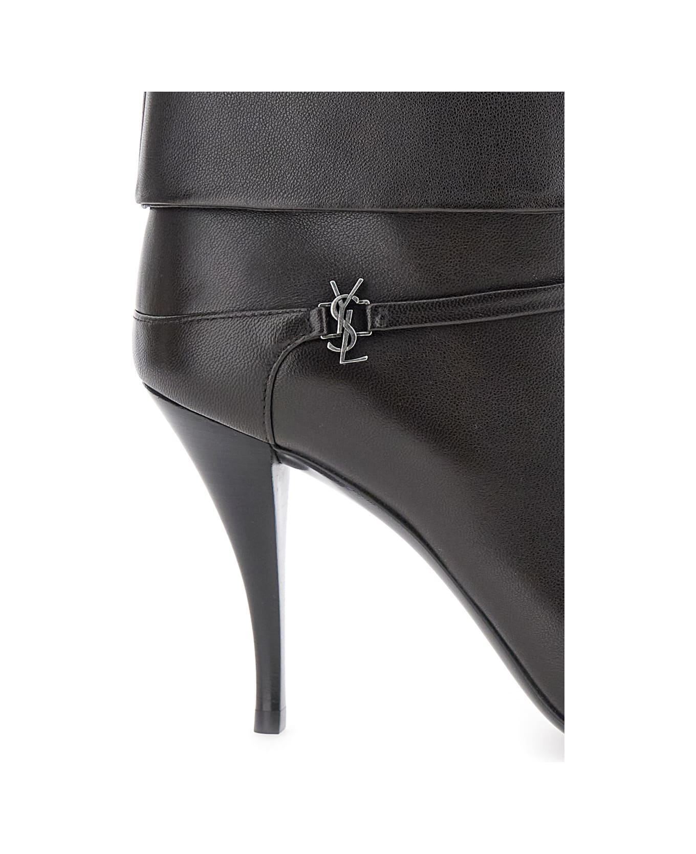 Saint Laurent 'niki' Black Ankle Boots With Cassandre On The Strap In Leather Woman - Brown