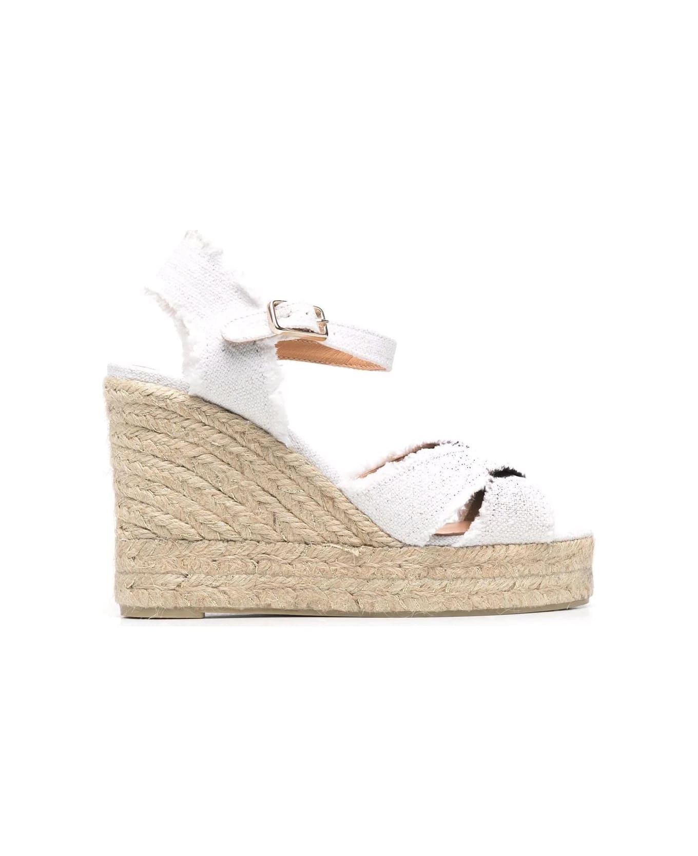 Castañer Bromelia Wedge Espadrille In White Linen With Gold Glitter - Bianco