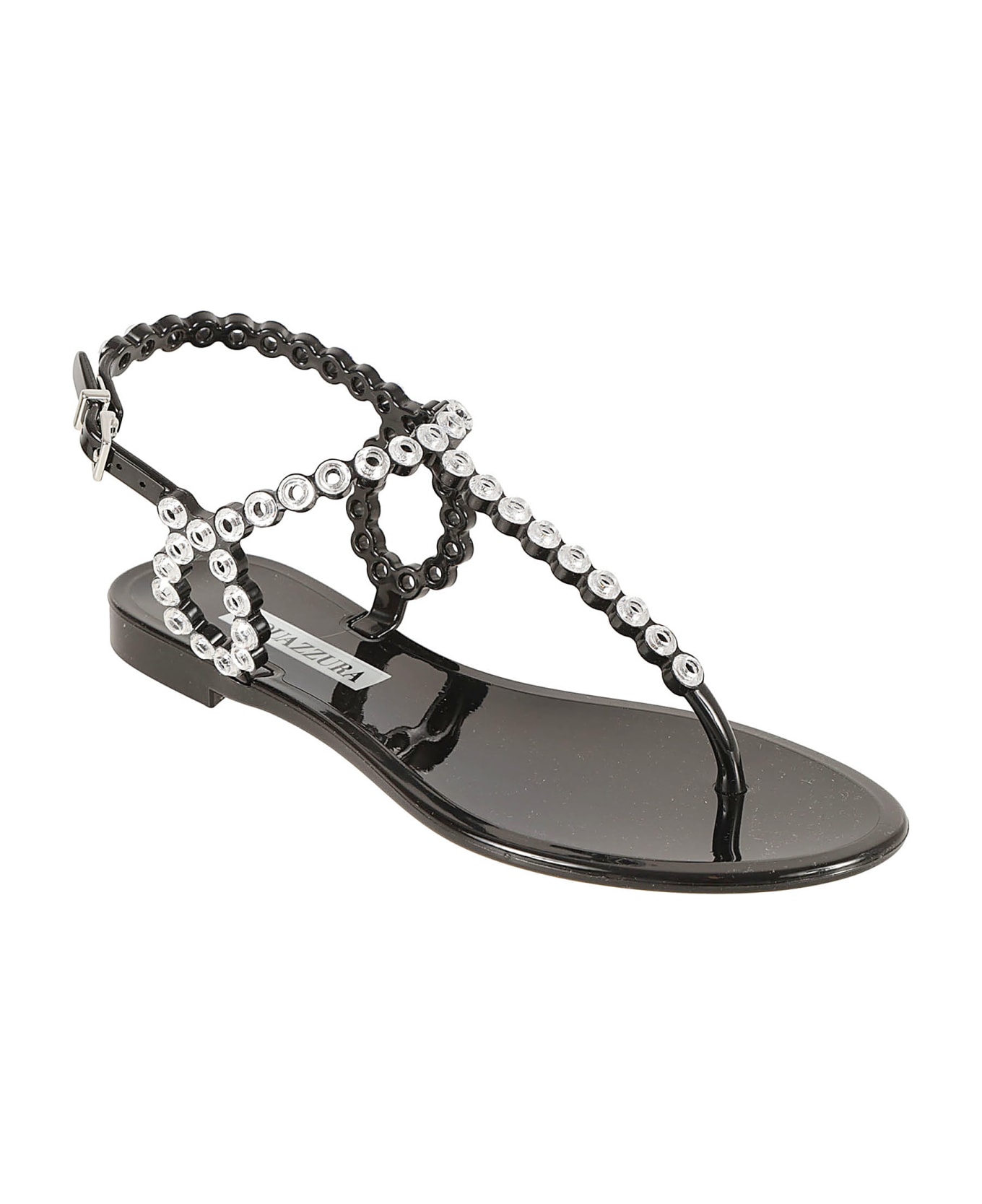 Aquazzura Almost Bare Crystal Jelly Flat Sandals - Black