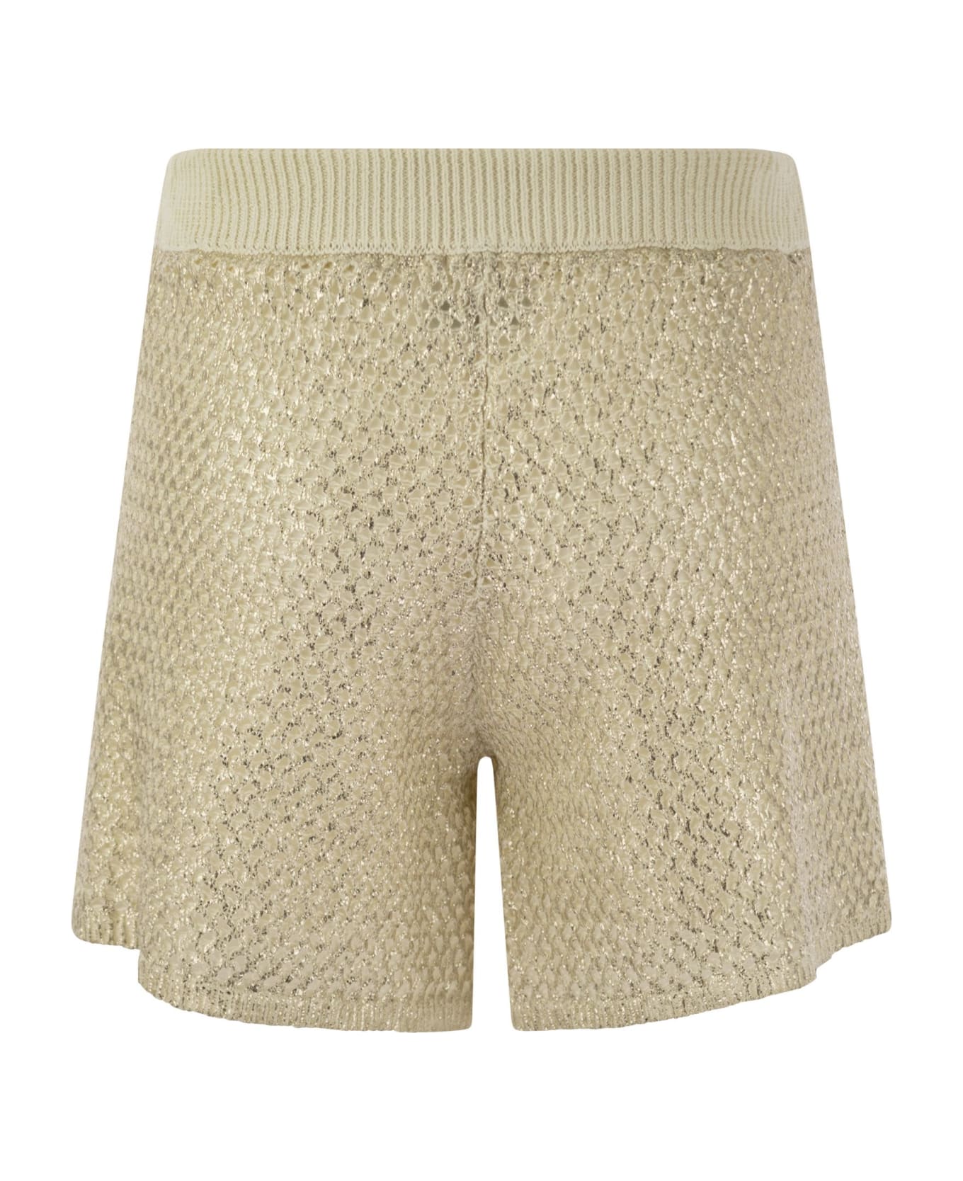 Peserico Shorts In Laminated Linen-cotton Mélange Yarn - Gold