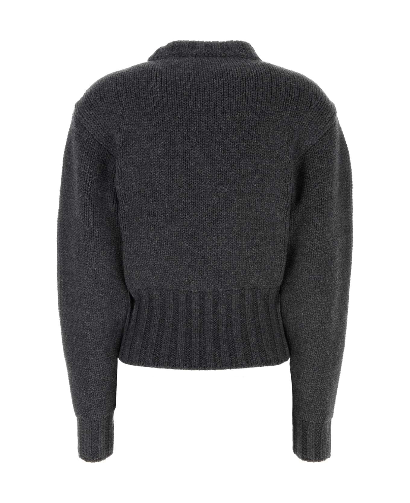 Alexander McQueen Melange Dark Grey Stretch Wool Blend Sweater - GREYMELANGE