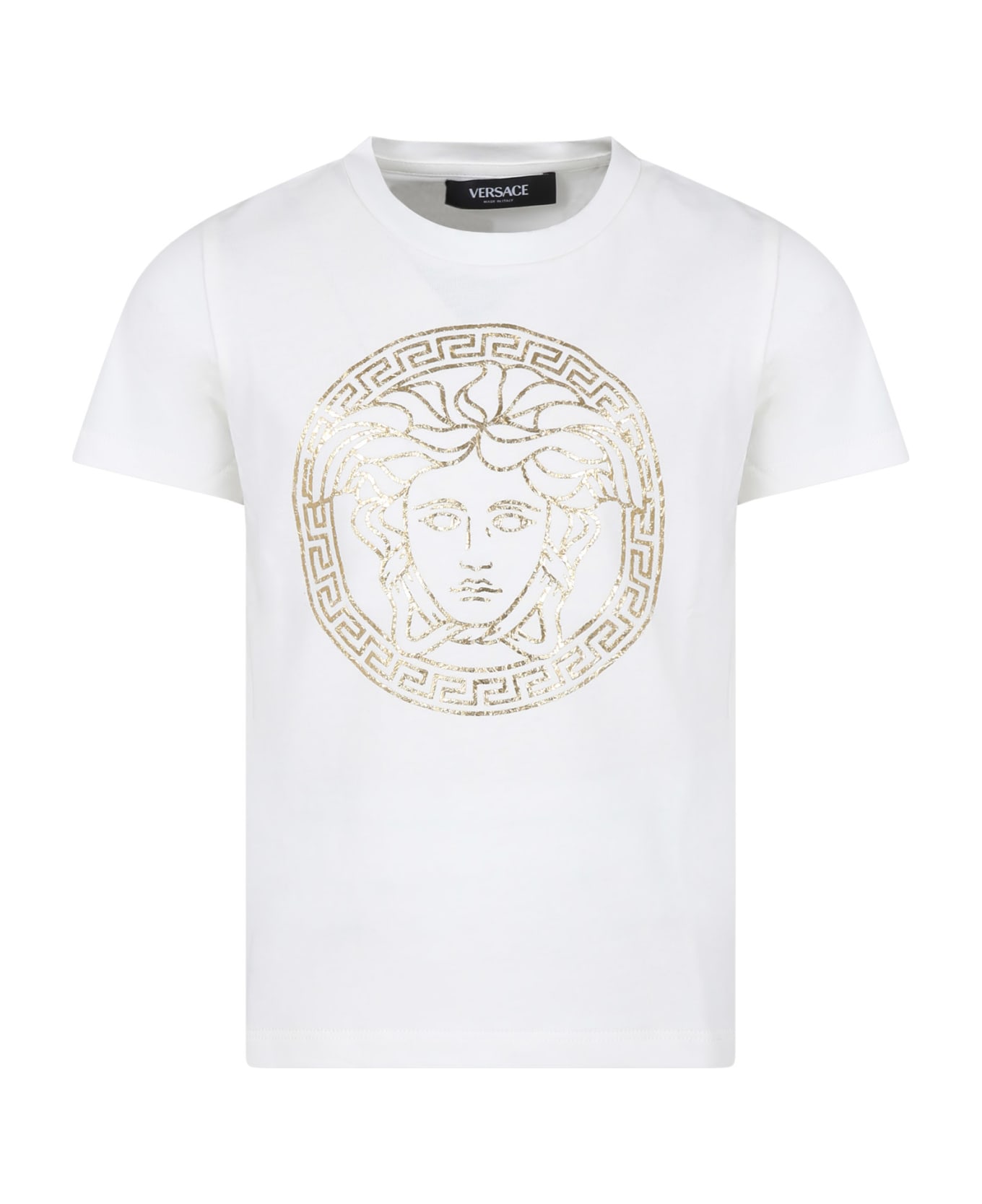 Versace White T-shirt For Kids With Medusa - White