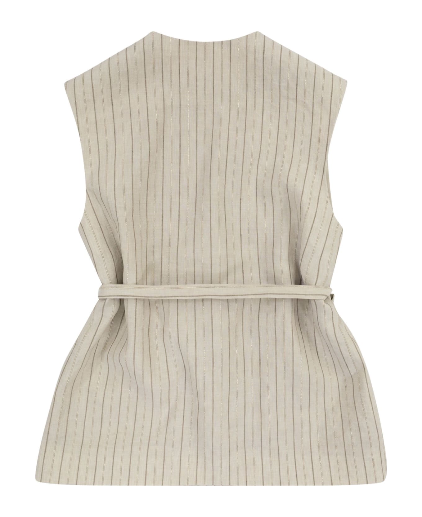Brunello Cucinelli Linen-blend Waistcoat With Matching Belt - Sand