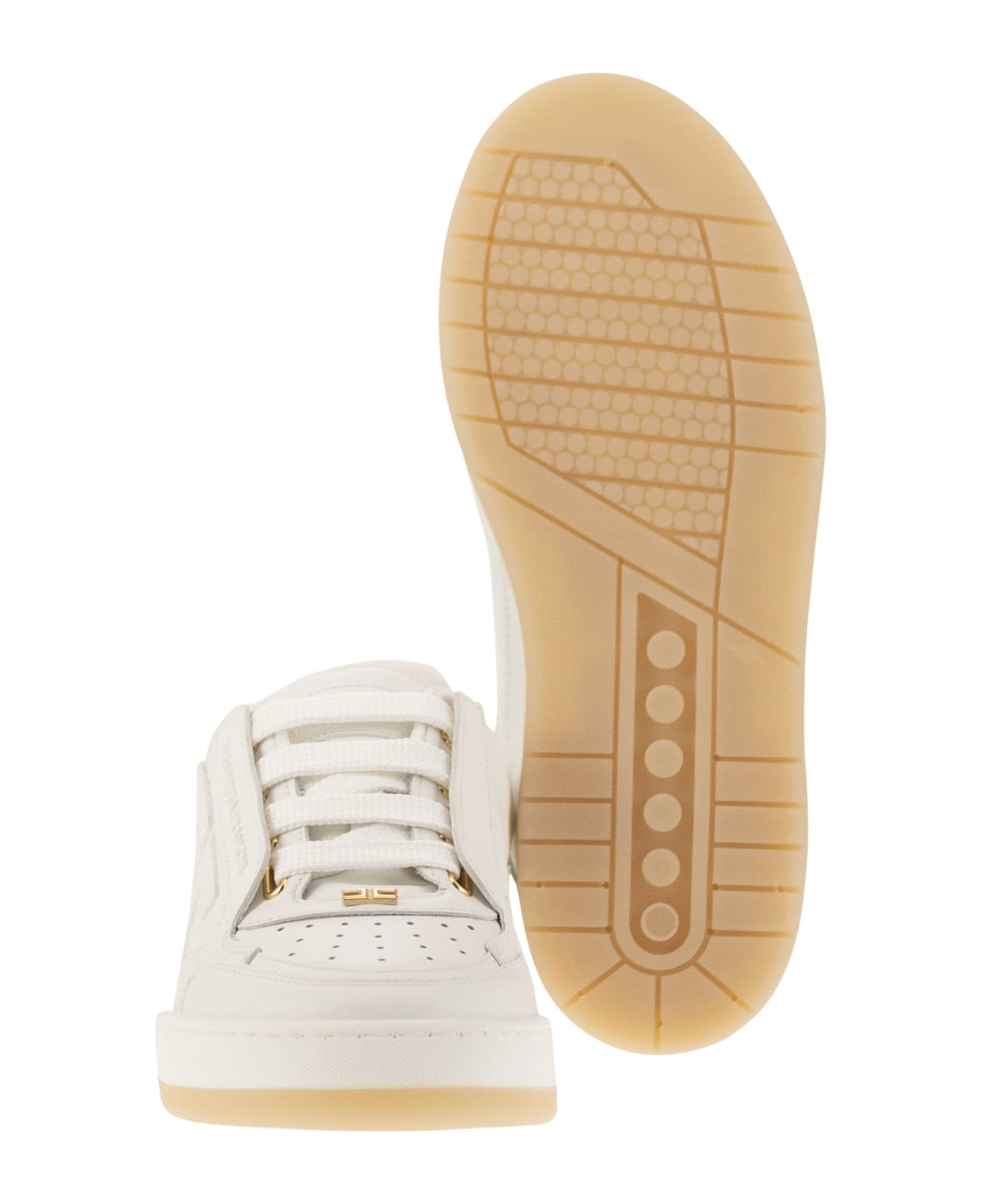 Elisabetta Franchi Leather Sneakers With Logo - Ivory スニーカー