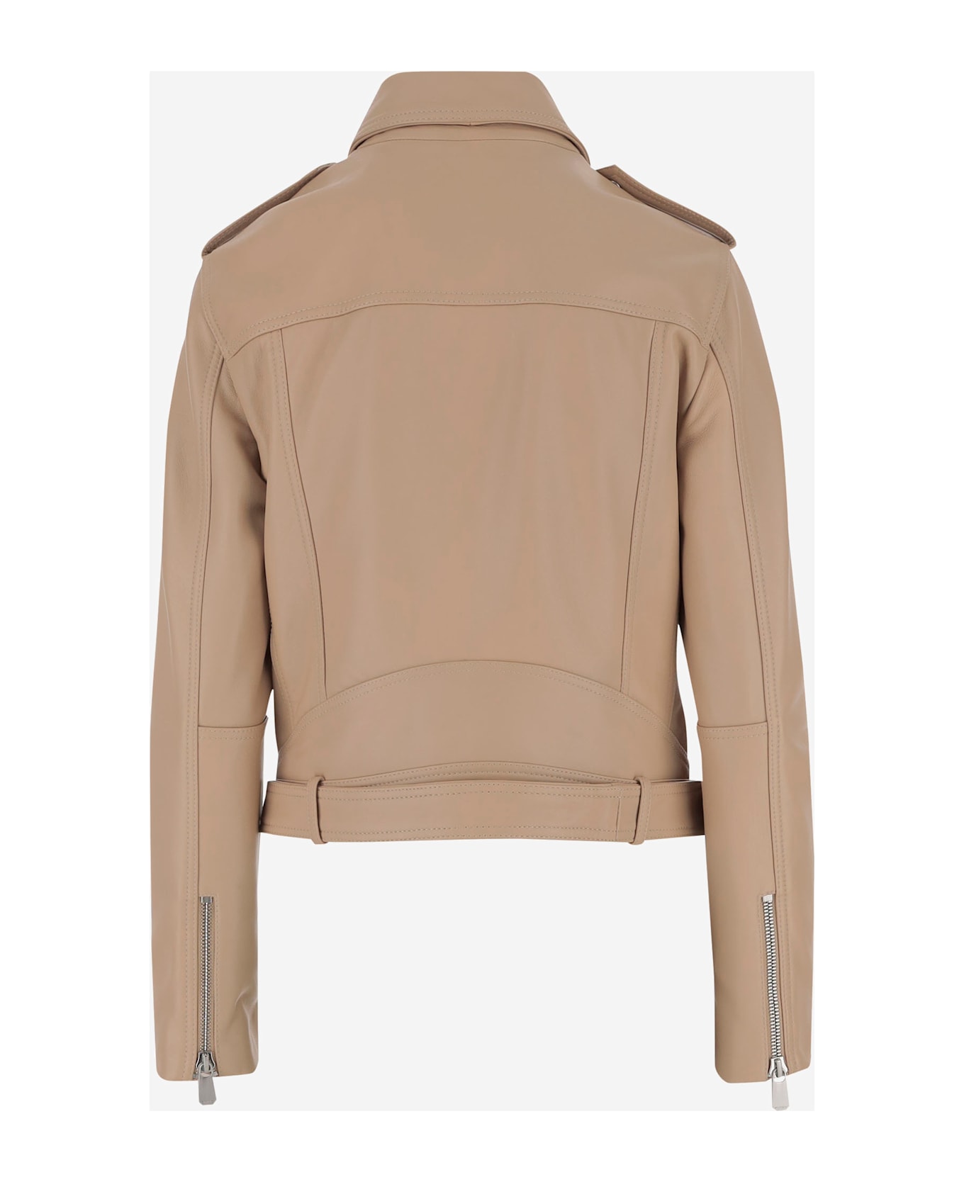 Pinko Leather Biker Jacket - Beige