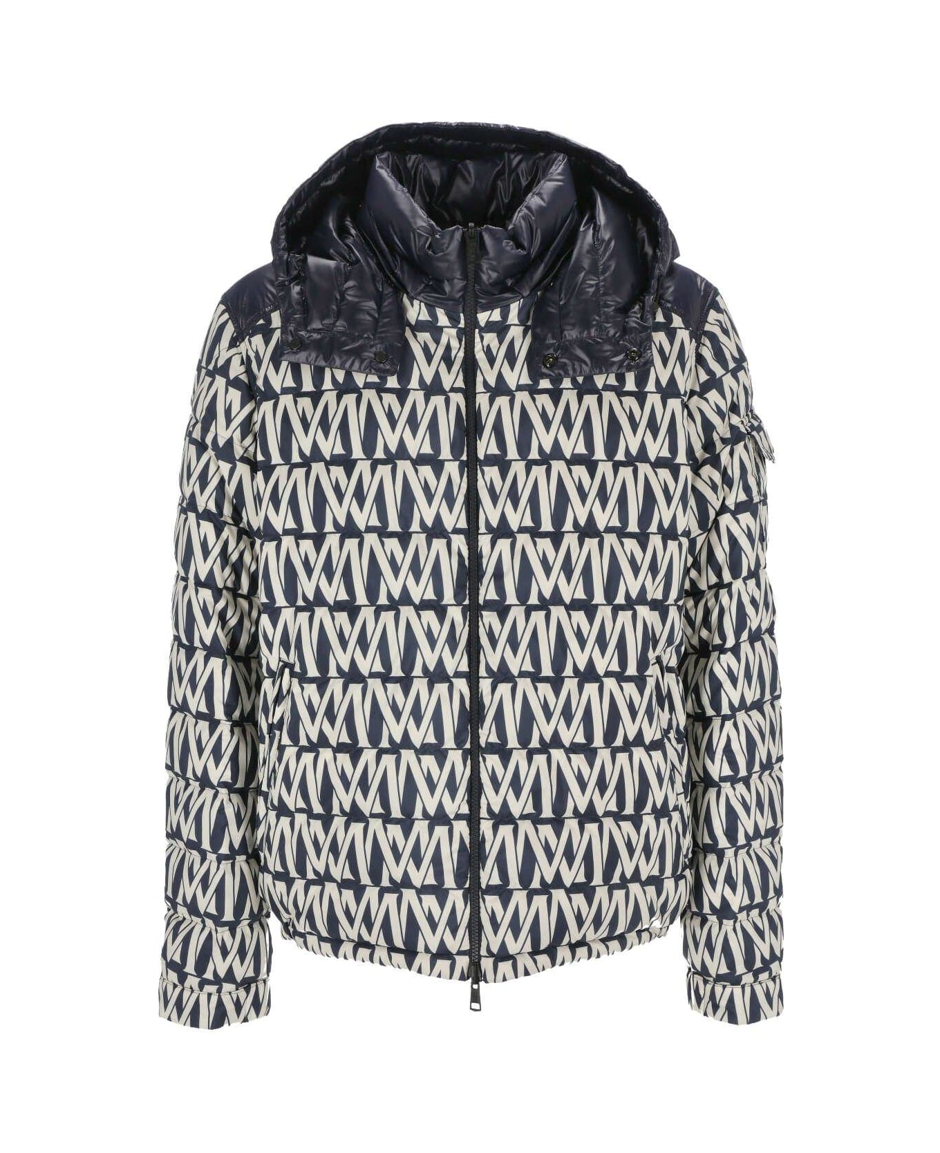 Moncler All-over Logo Printed Puffer Jacket - Blue