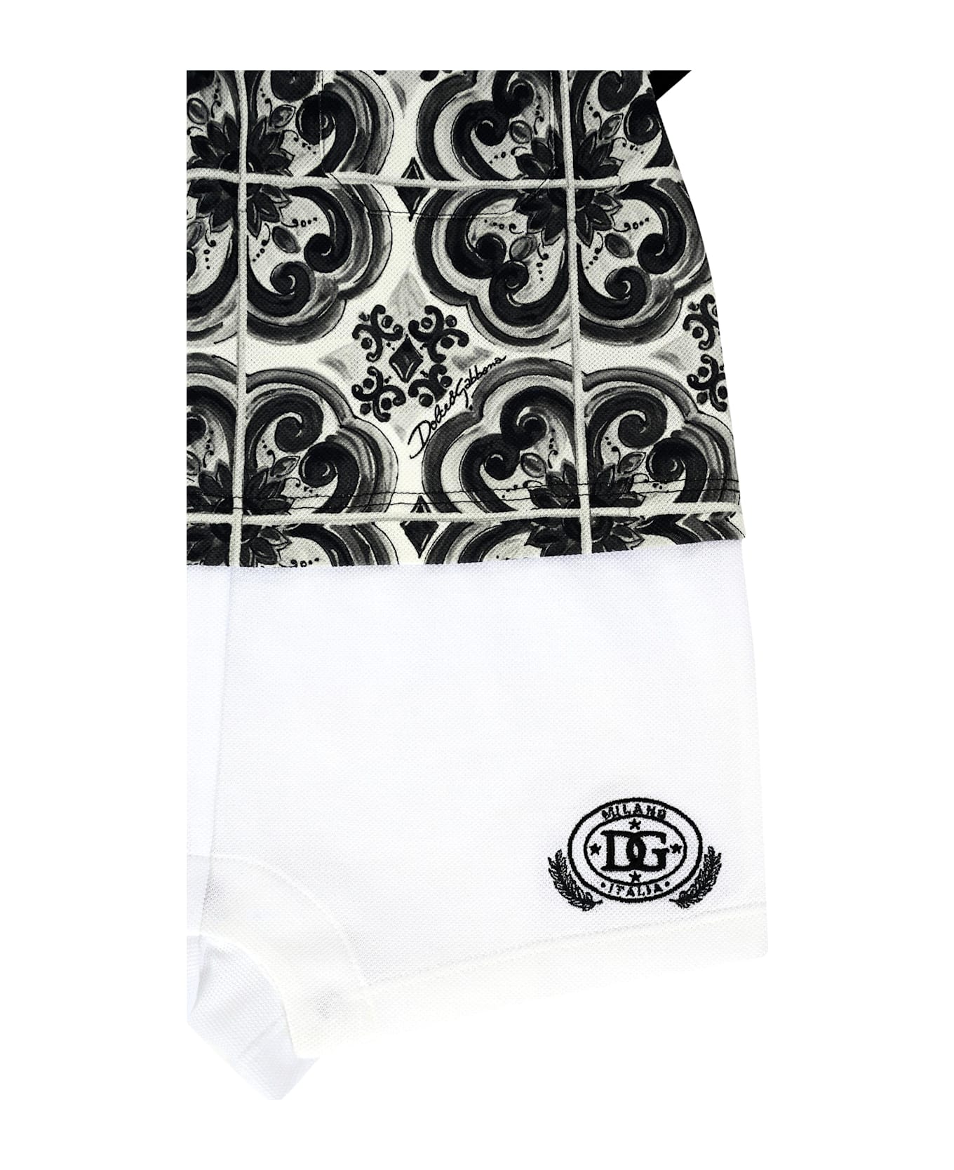 Dolce 
Gabbana Black Romper For Baby Boy With Majolica Print - Black