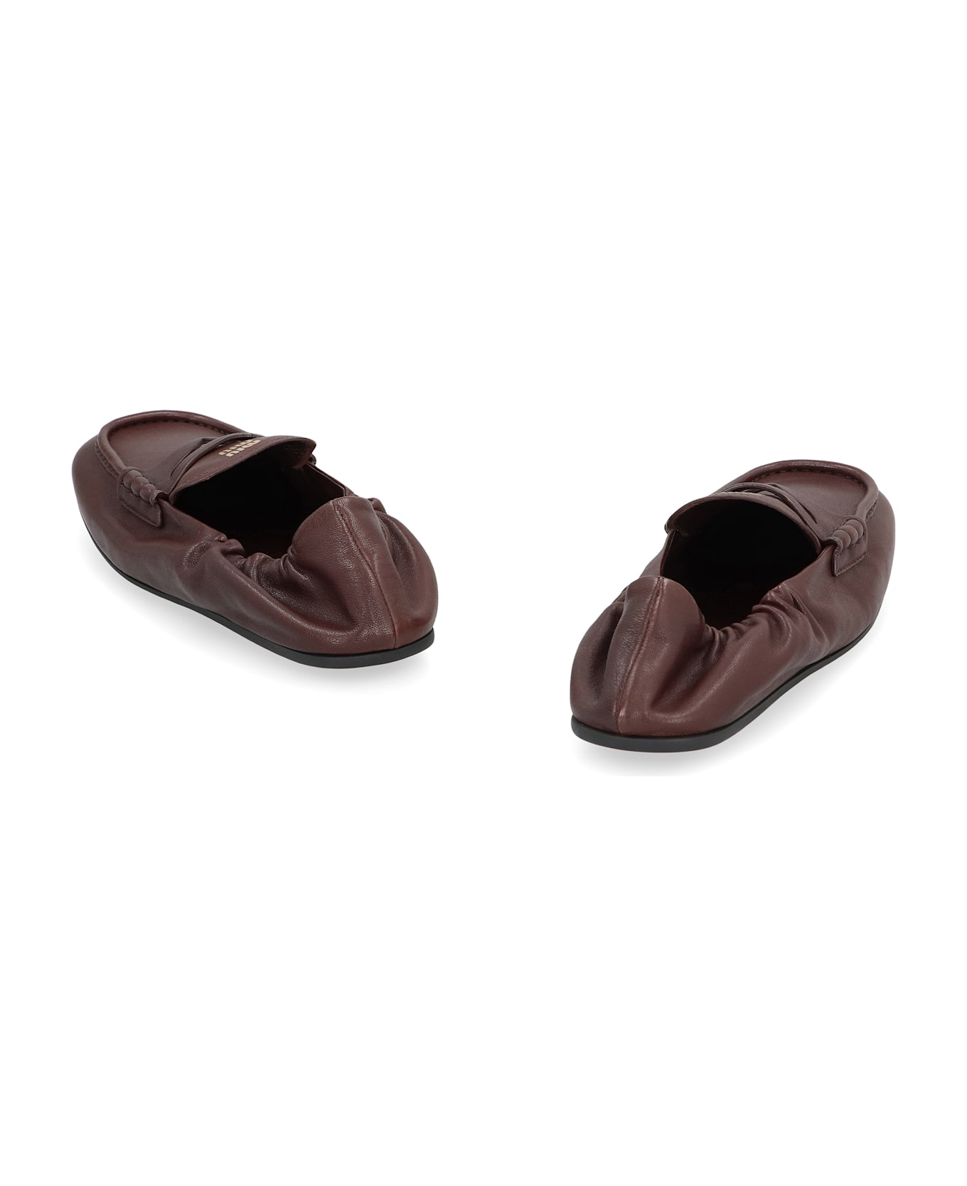 Miu Miu Ruches Leather Loafers - brown
