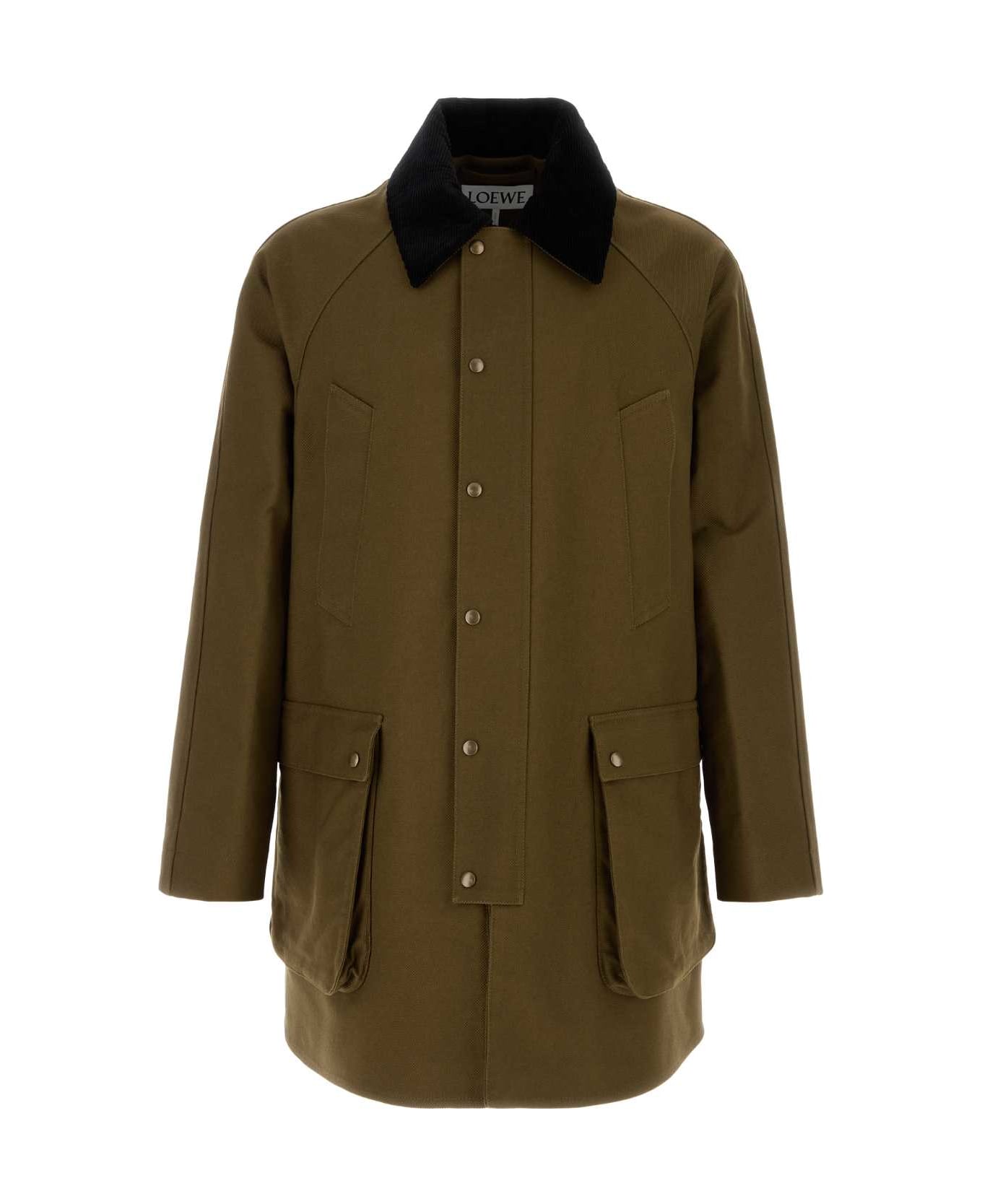 Loewe Khaki Cotton Overcoat - KHAKIGREEN