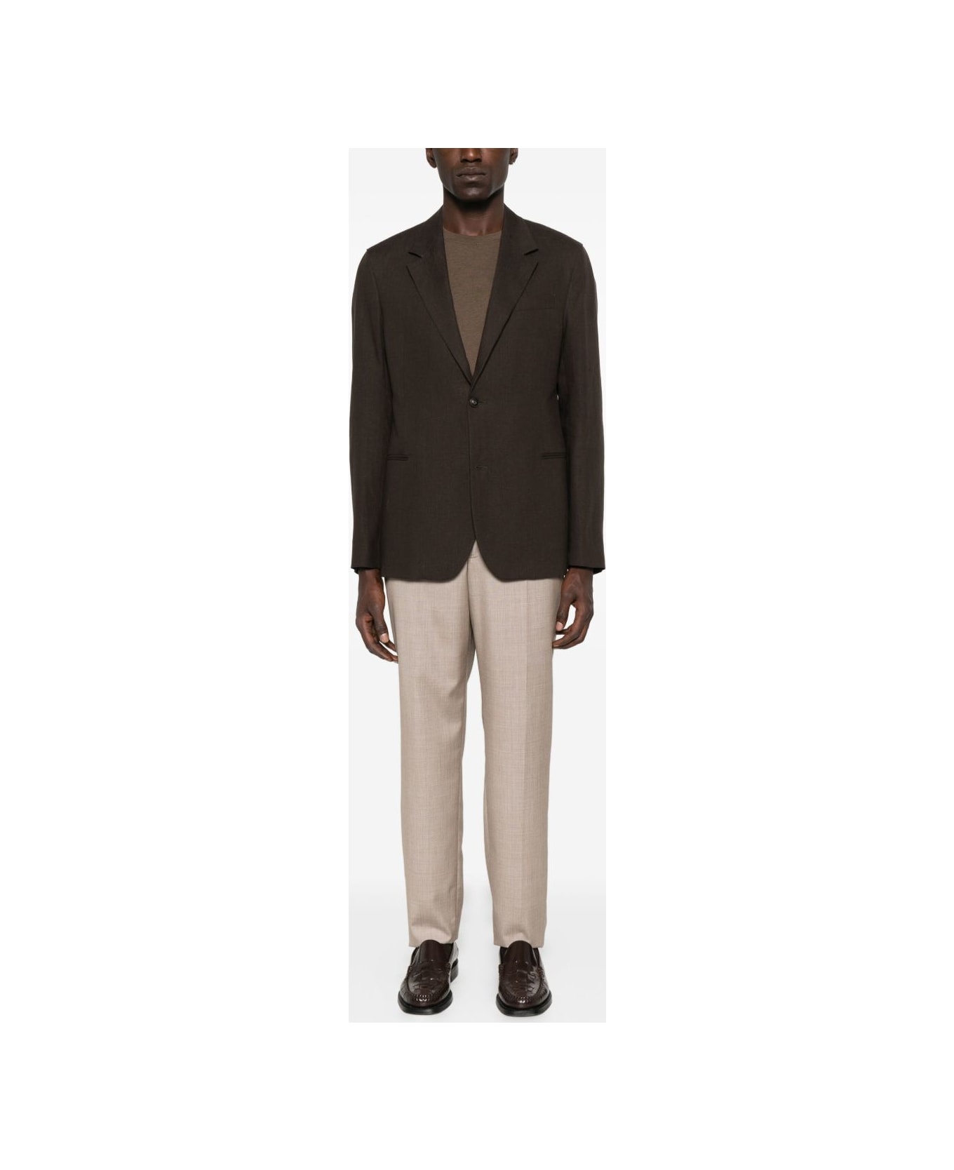 Emporio Armani Linen Single-breasted Jacket - Brown