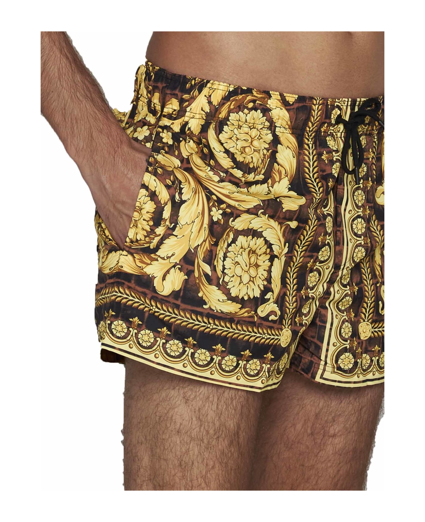 Versace Shorts Baroccodile - Caramel Black Gold