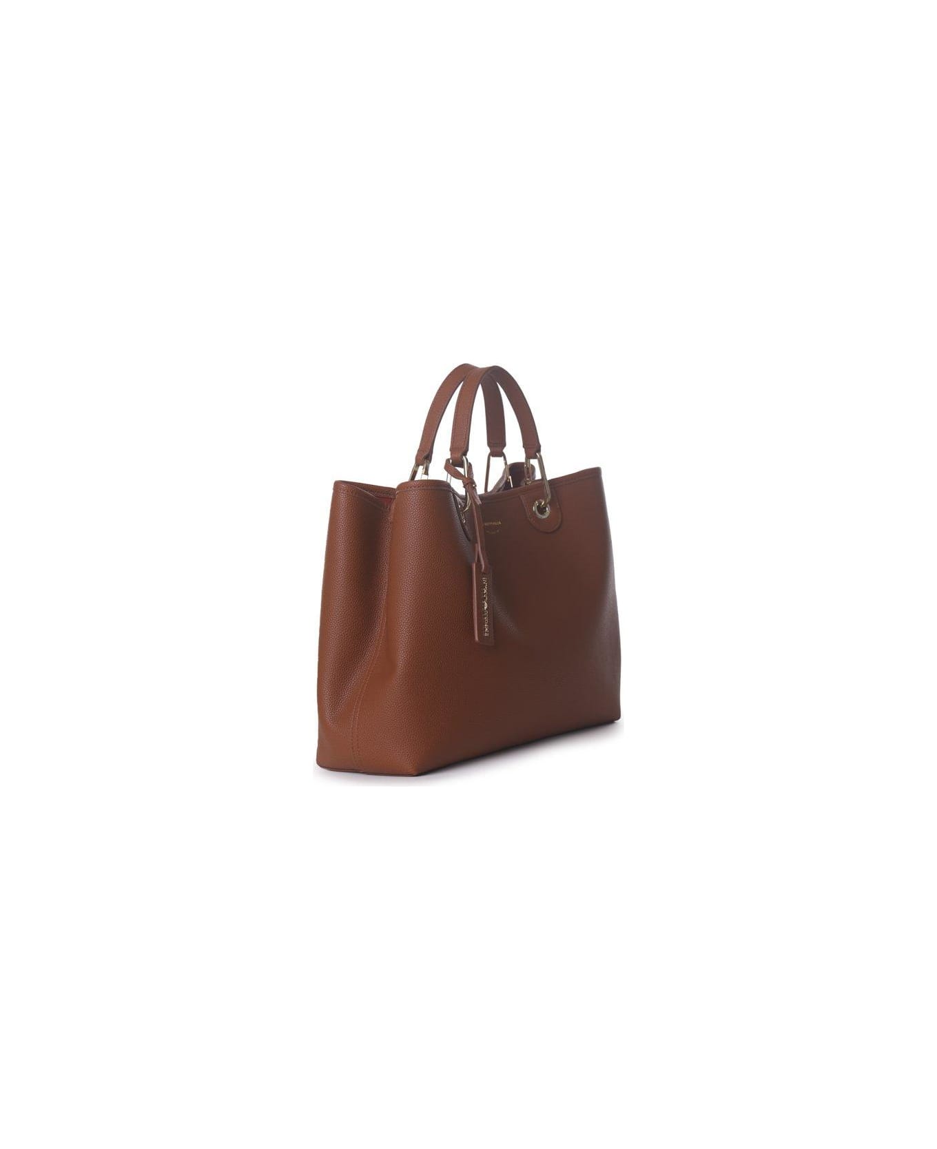 Emporio Armani Logo Detailed Tote Bag - Leather Brown