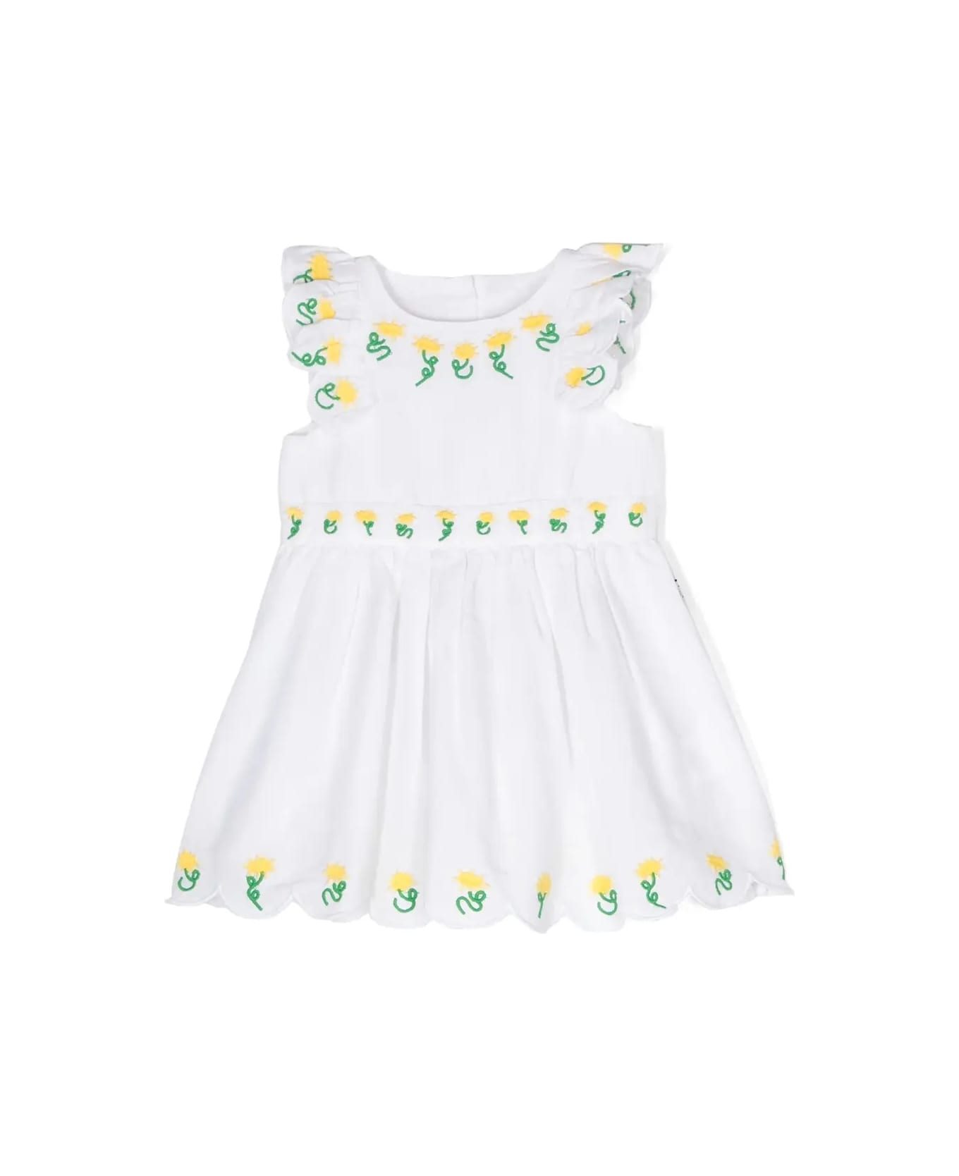 Stella McCartney Kids White Dress With Flower Embroidery - White ワンピース＆ドレス