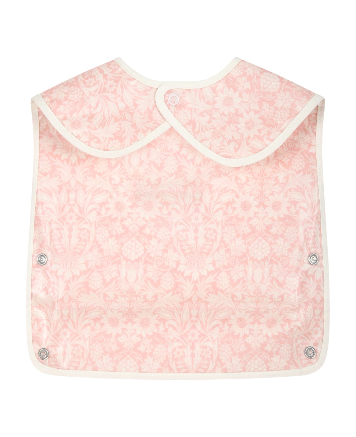 Bonpoint Pink Bib For Baby Girl With Flower Print - Pink アクセサリー＆ギフト