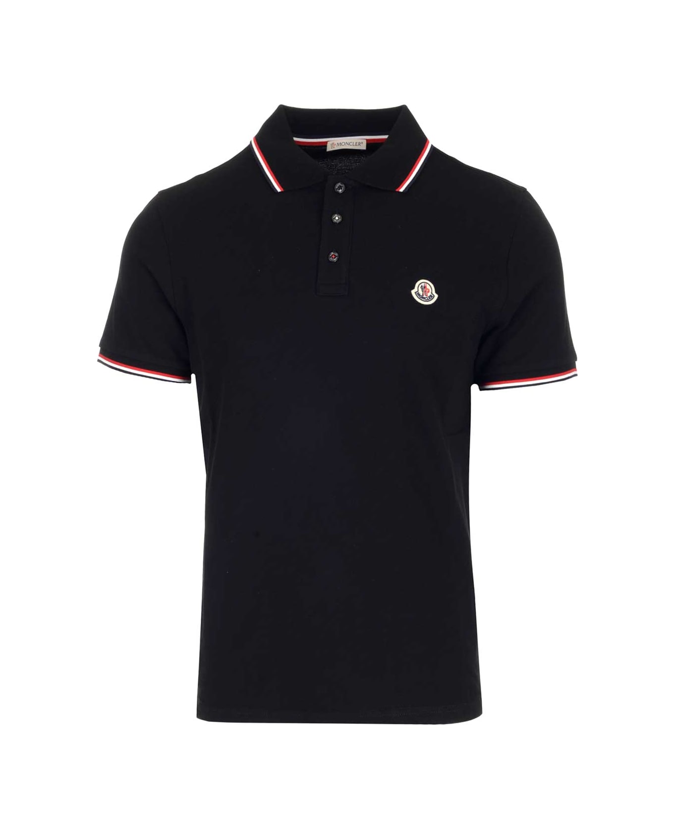 Moncler Black Polo Shirt With Logo Patch - Black