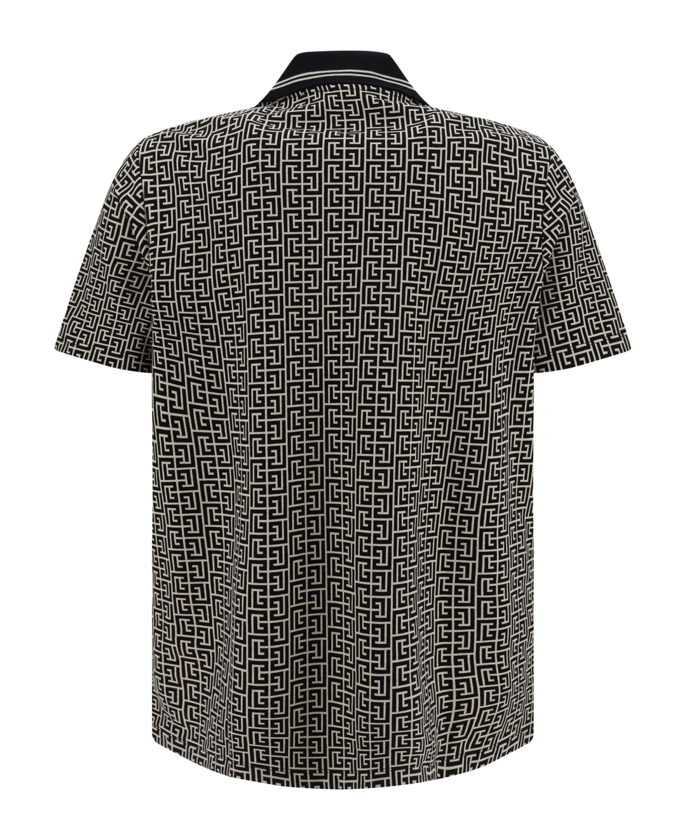 Balmain Monogram Jacquard Zipped Polo - Gfe Ivoire/noir ポロシャツ