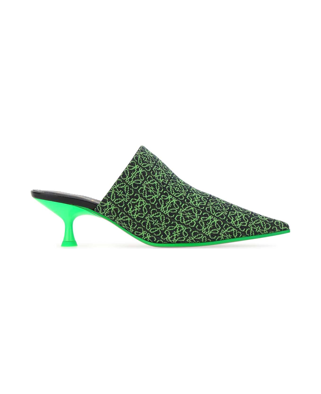 Loewe Embroidered Fabric Pointy Mules - BLACKNEONGREEN