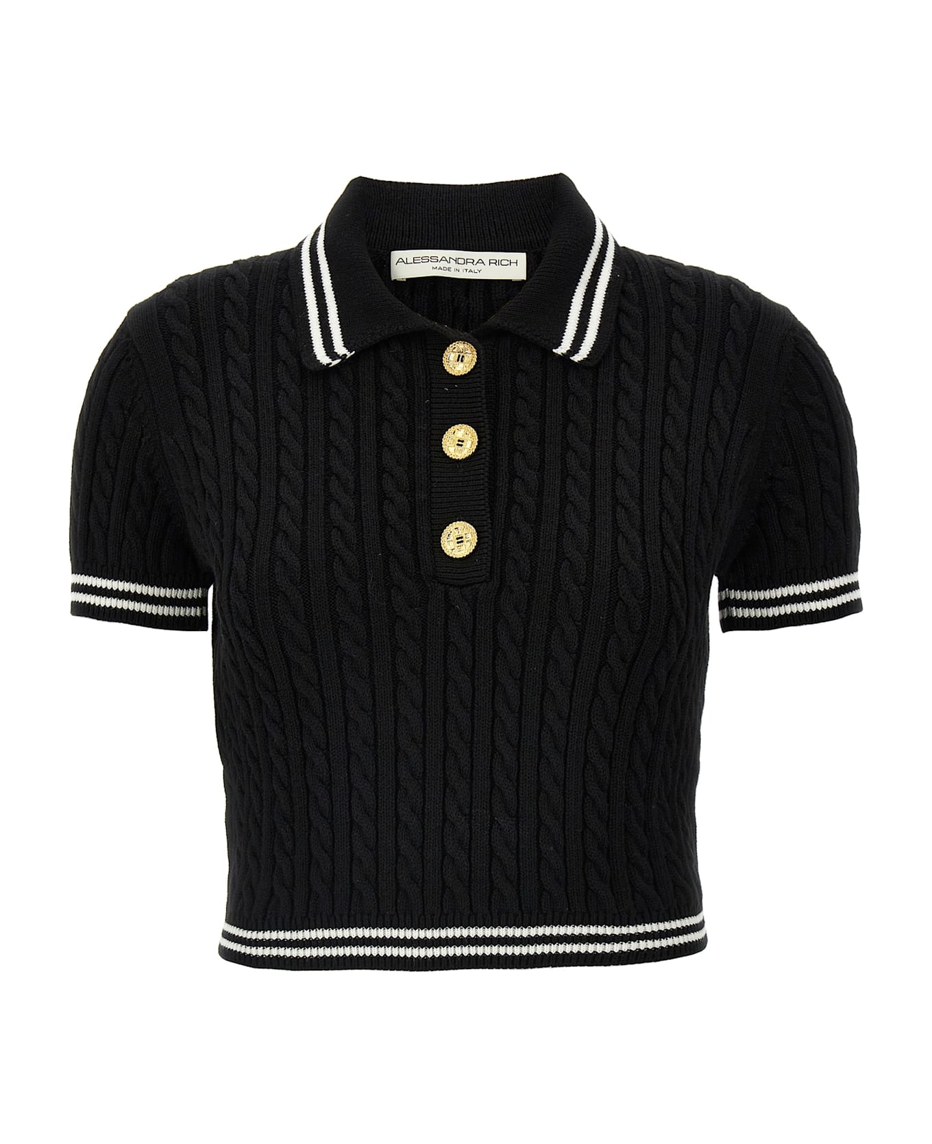Alessandra Rich Braided Polo Shirt - White/Black