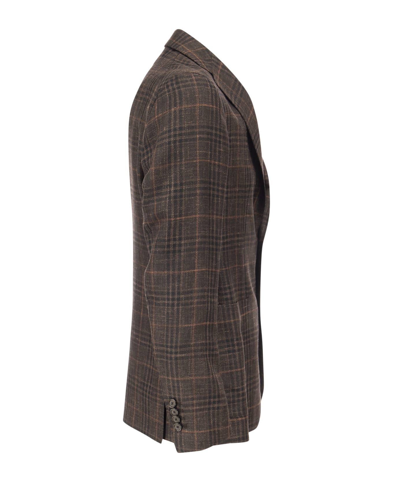 Tagliatore Wool, Silk And Linen Jacket With Tartan Pattern - Dark Brown