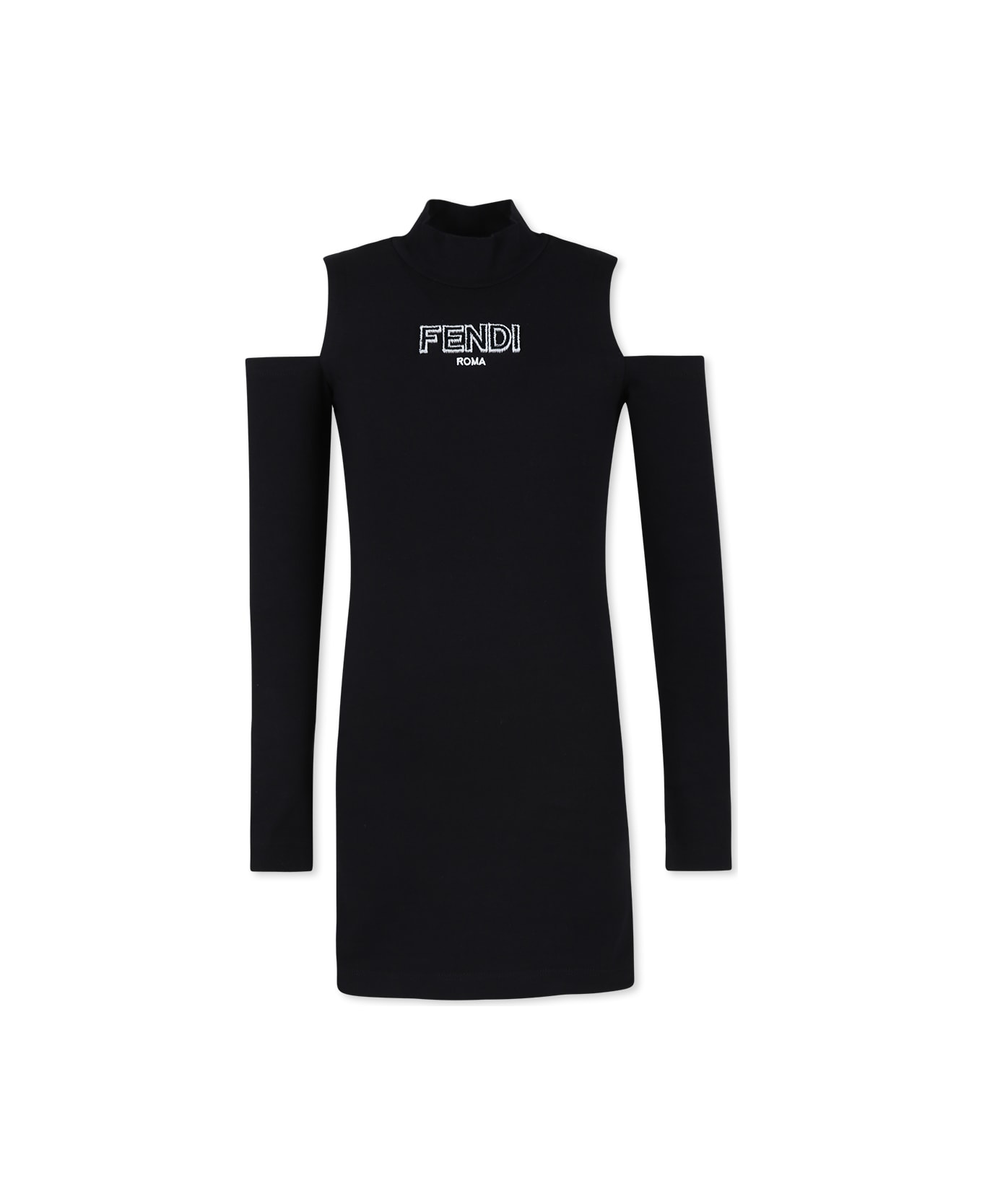 Fendi Black Dress For Girl With Logo - Black