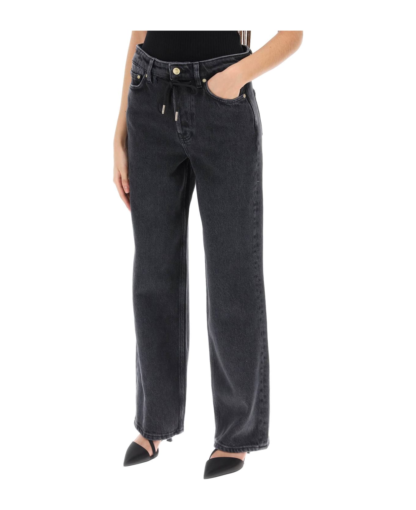 Ganni Loose Jeans With Drawstring - WASHED BLACKBLACK (Grey)