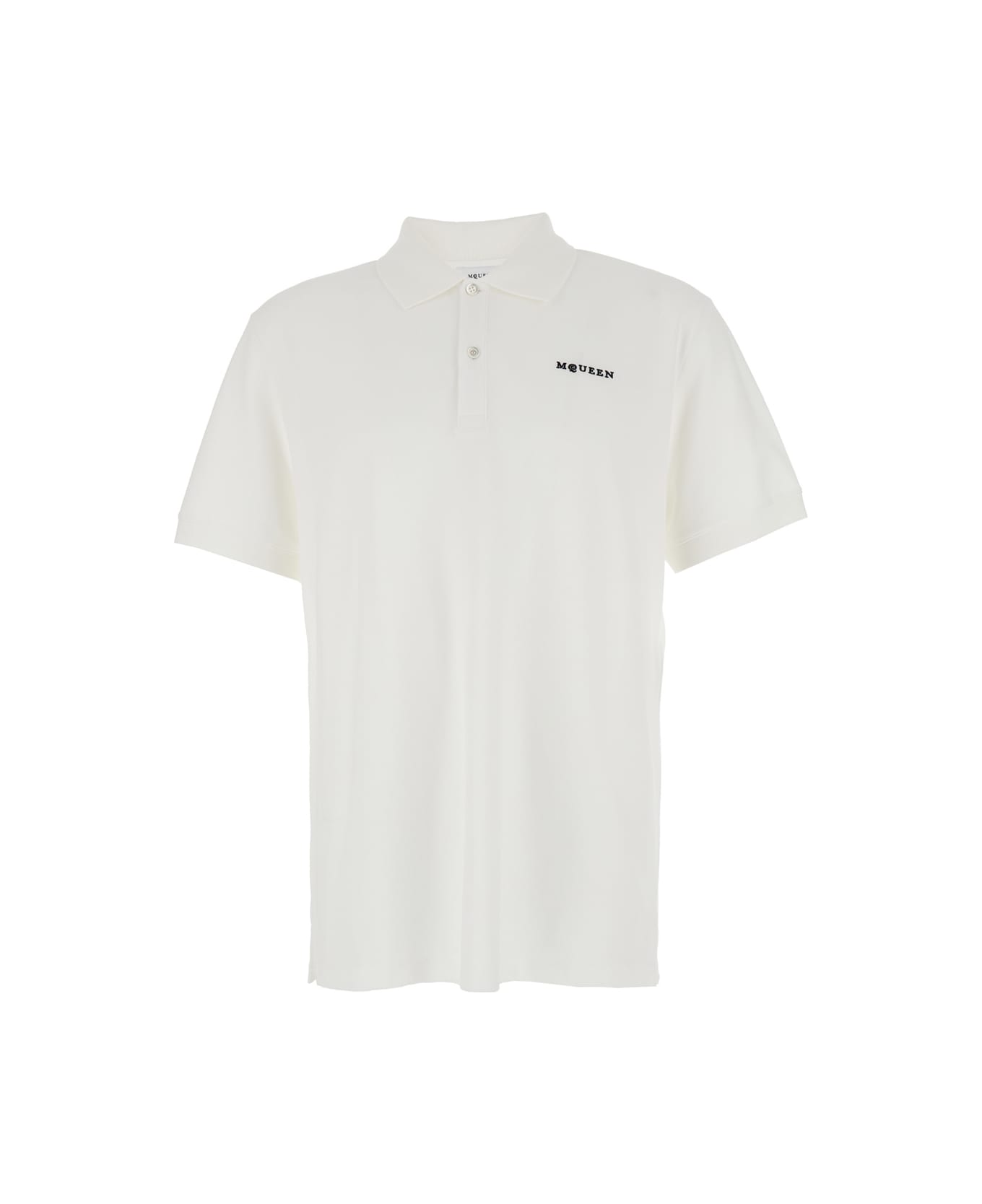 Alexander McQueen White Polo Shirt With Classic Collar And Logo Lettering Embroidery On The Front In Cotton Man - White