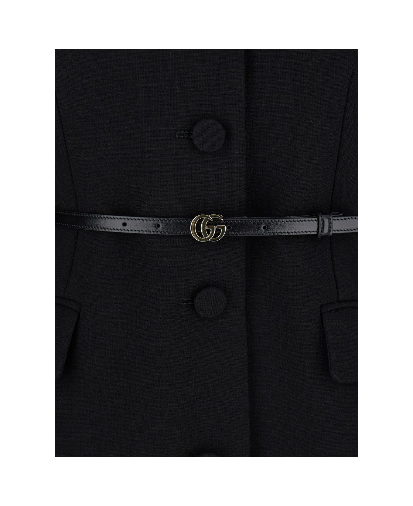 Gucci Black Jacket With Classic Collar And Belt With Double G Detail In Leather Woman - Black