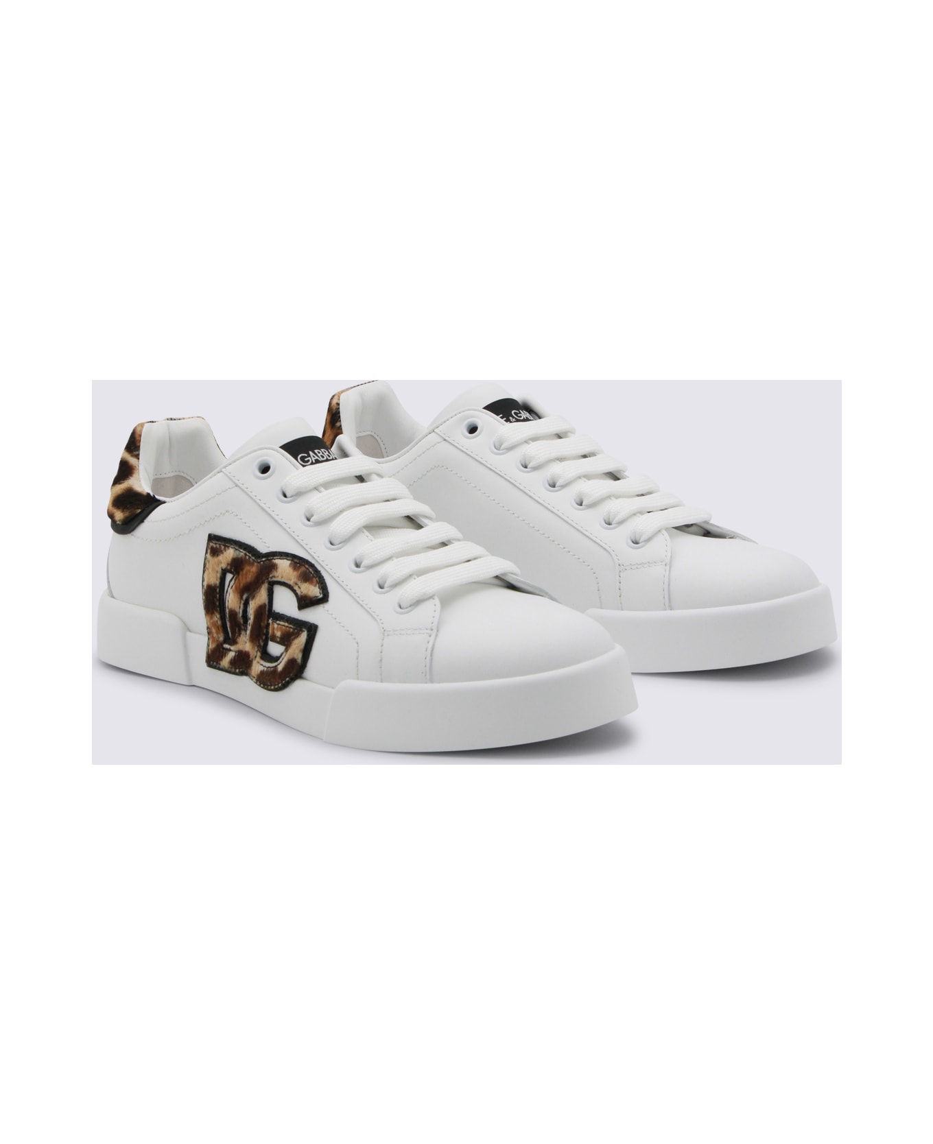 Dolce & Gabbana White And Leopard Leather Sneakers - Nero Leo