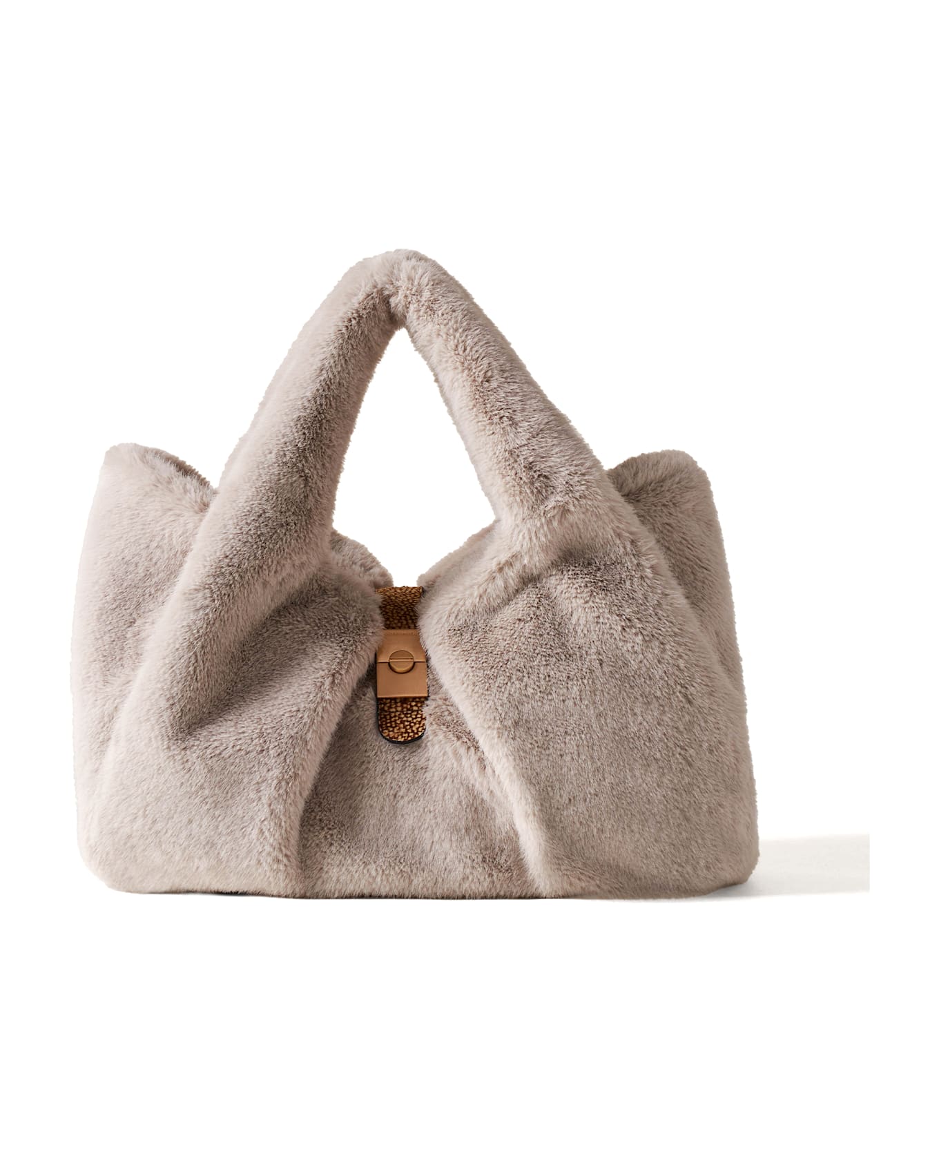 Borbonese Faux Fur Shopping Bag - NUVOLA/OP NATURALE