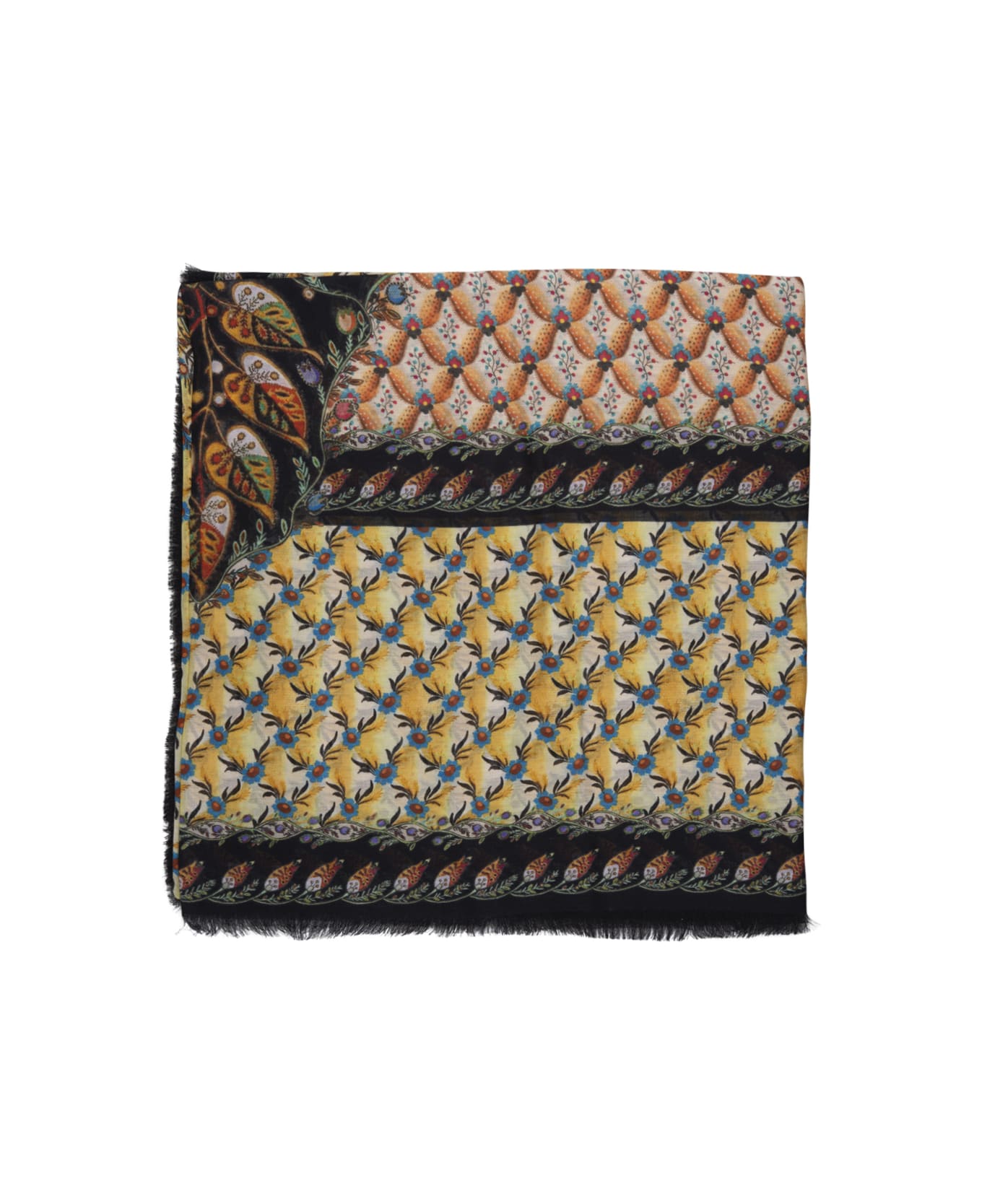 Etro Yellow Shawl With Floral Print And Beading - Multicolor