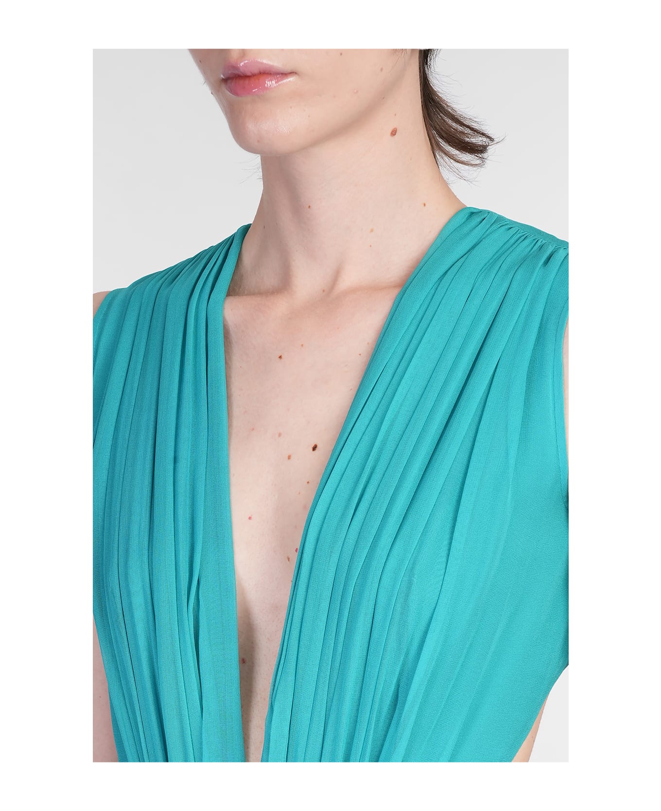 Costarellos Luccia Long Dress In Blue Silk - blue