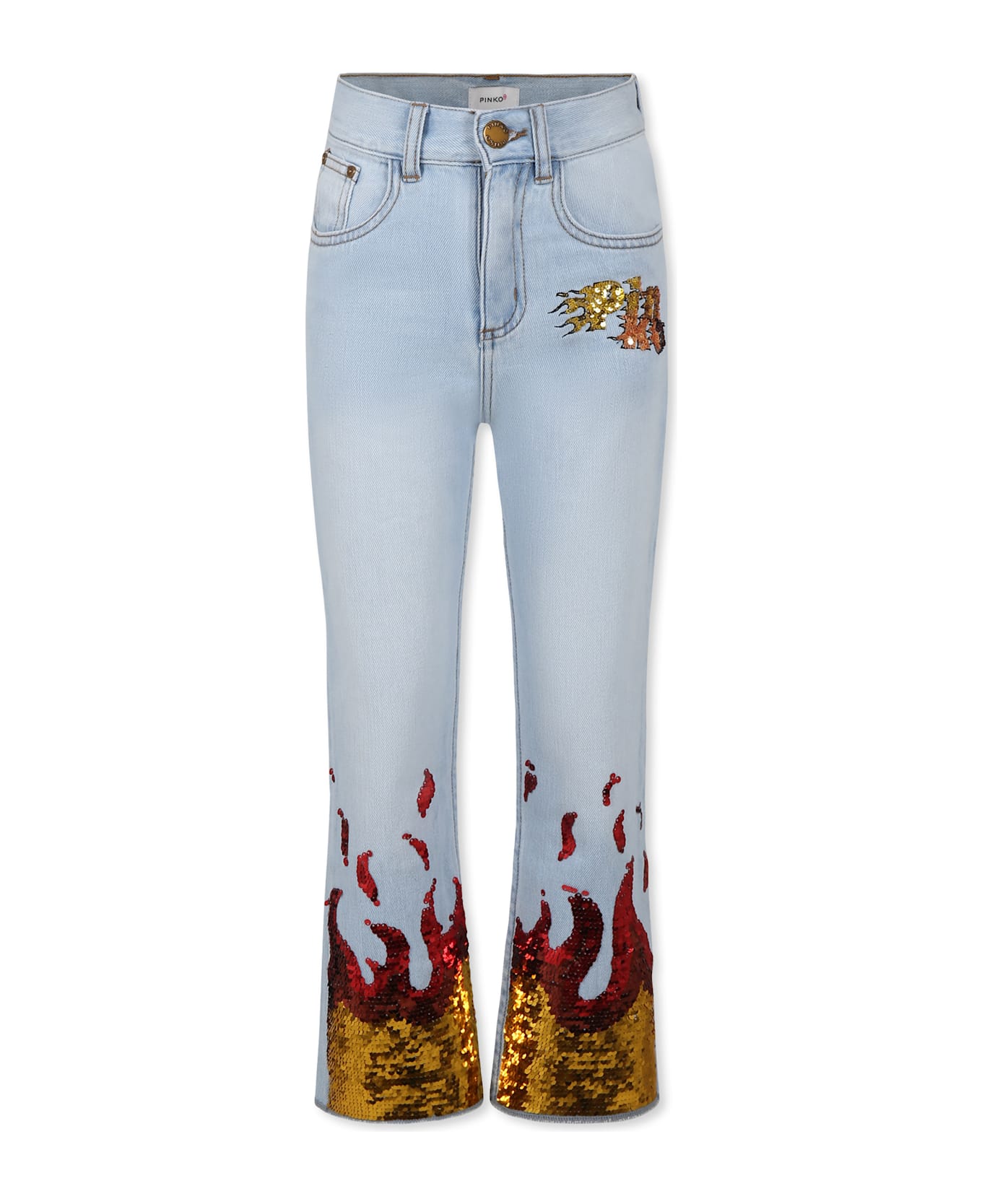 Pinko Denim Jeans For Girl With Logo And Sequins - Denim